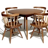 Jens Risom round table and wood Nakashima straight chairs