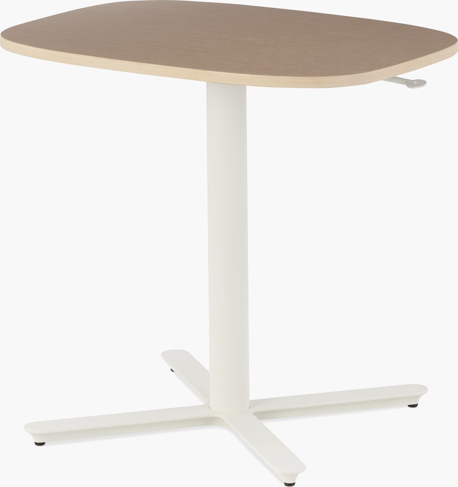 Large Passport Work Table with light woodgrain surface and white base.