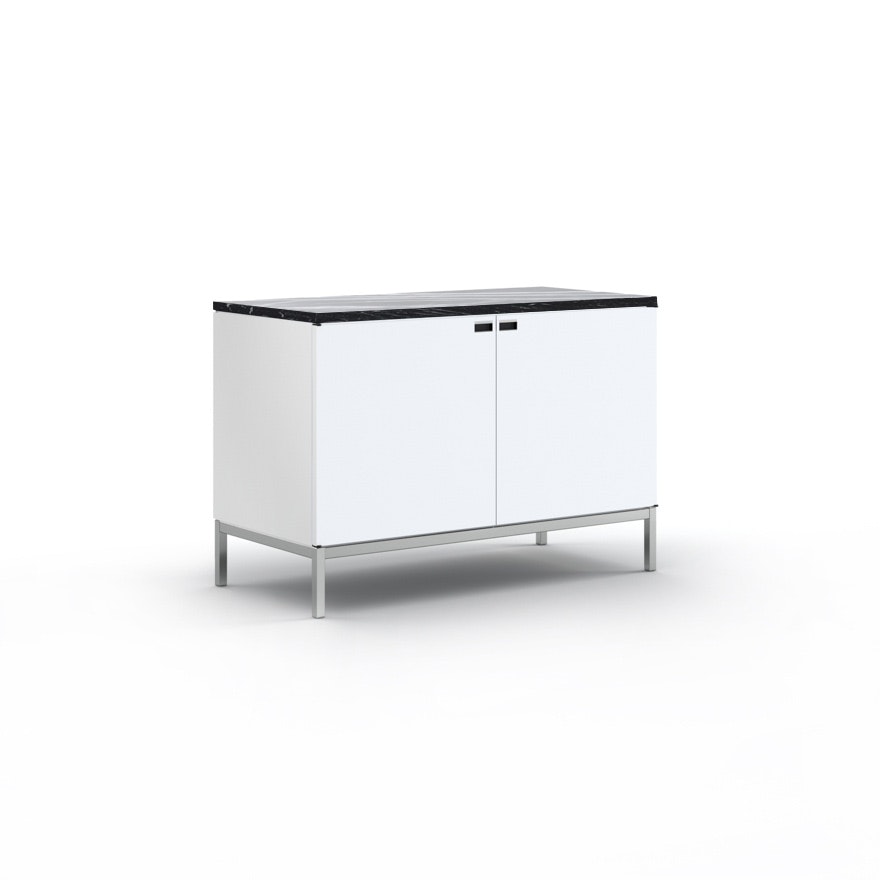 Florence Knoll Credenza - Two Position, Polished Chrome, White Lacquer, Polished Nero Marquina