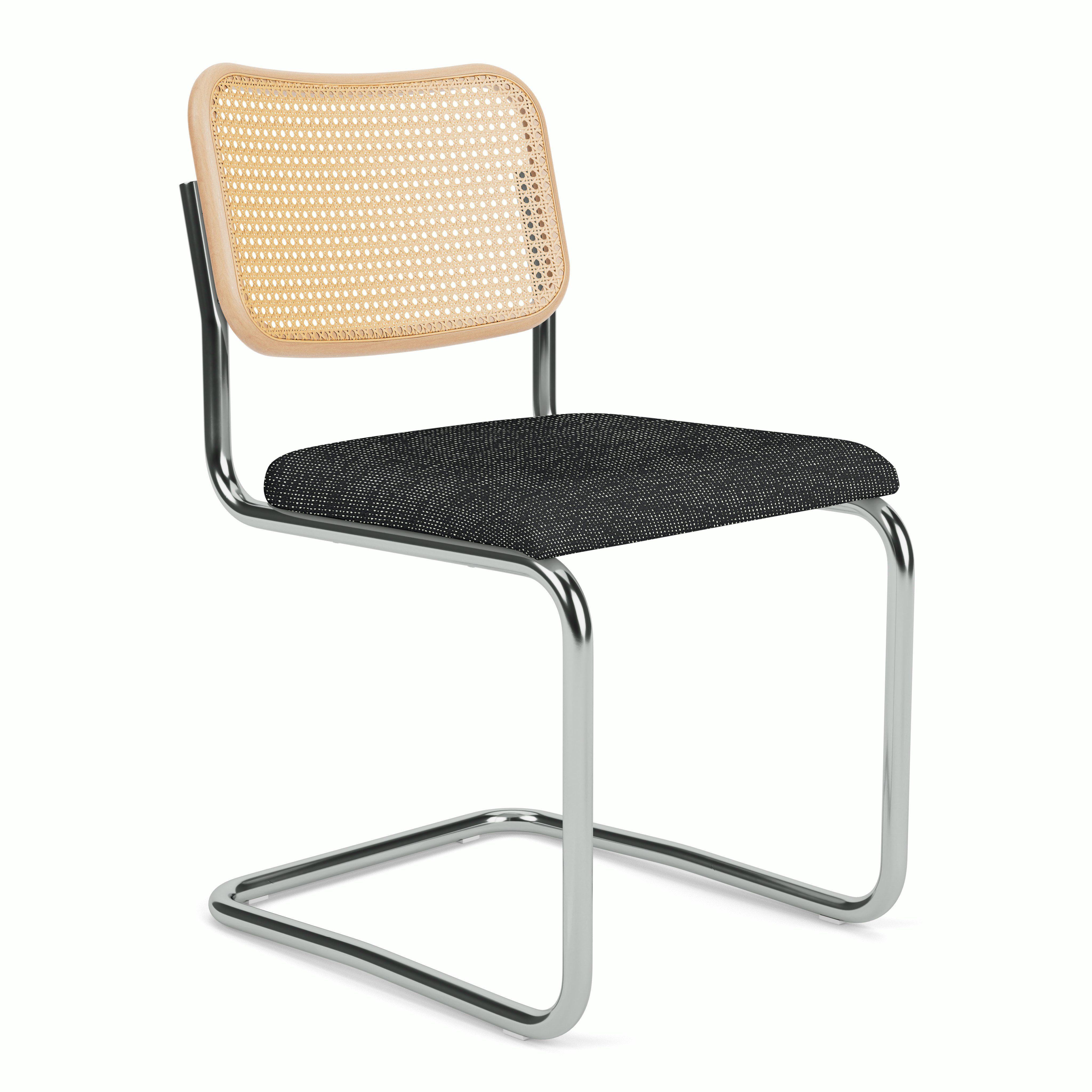 Cesca Side Chair - Caned with Natural Beech Back,  Upholstered Seat,  Prestini,  Black and White