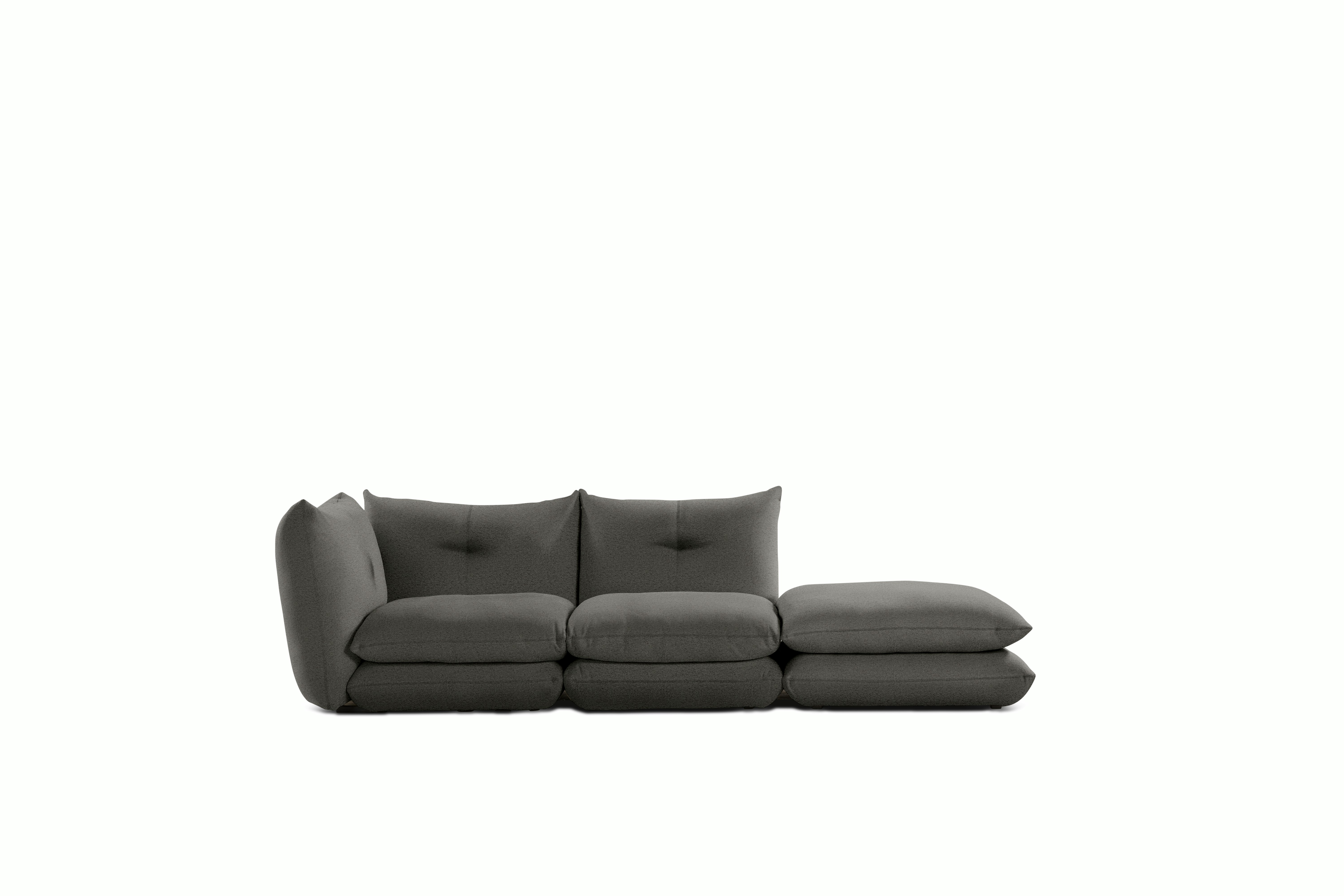 Pillo Sectional -  Left Two Seater with Ottoman Standard or Deep in Puff Charcoal