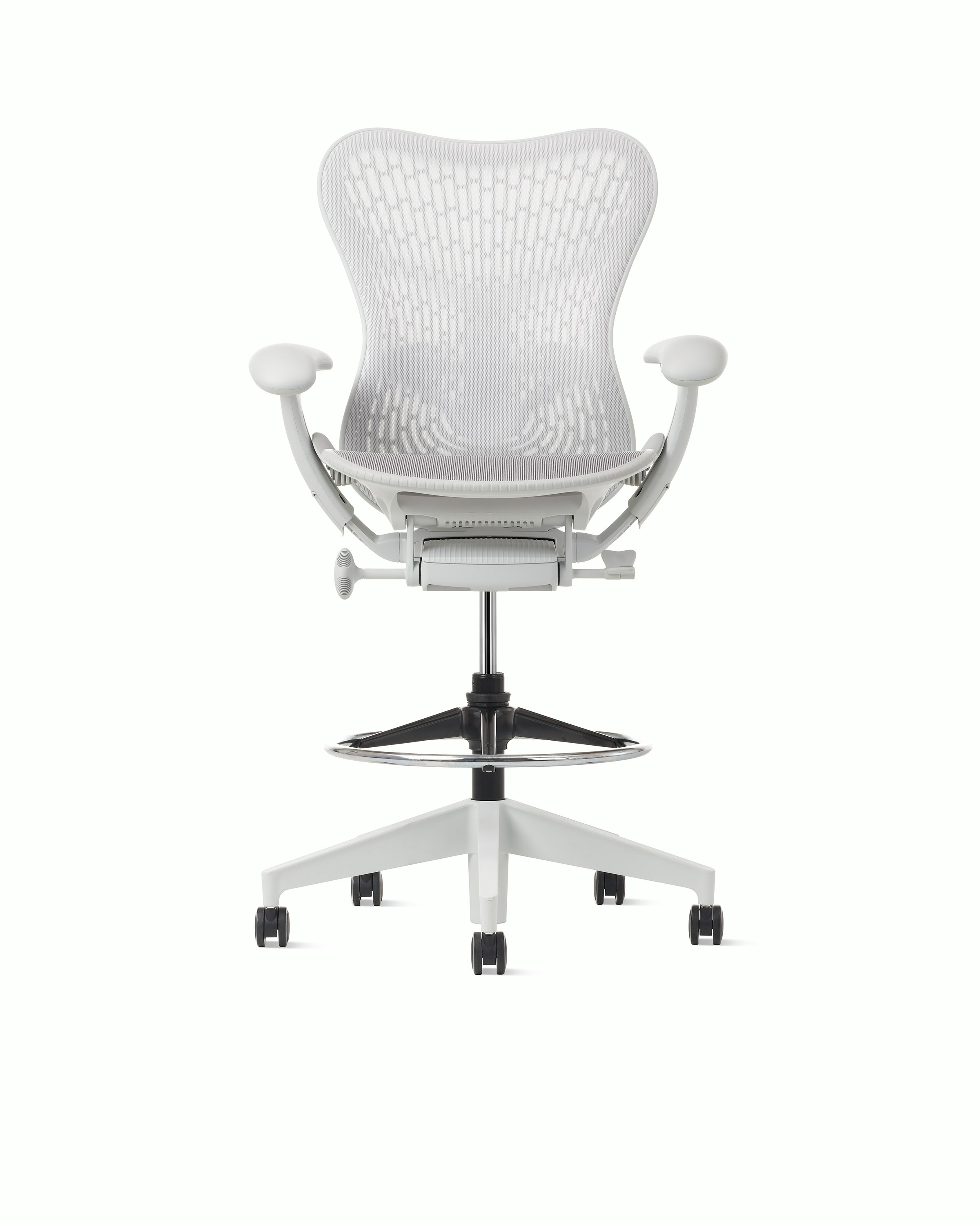 Front view of a Mirra 2 stool with a Butterfly back in alpine.