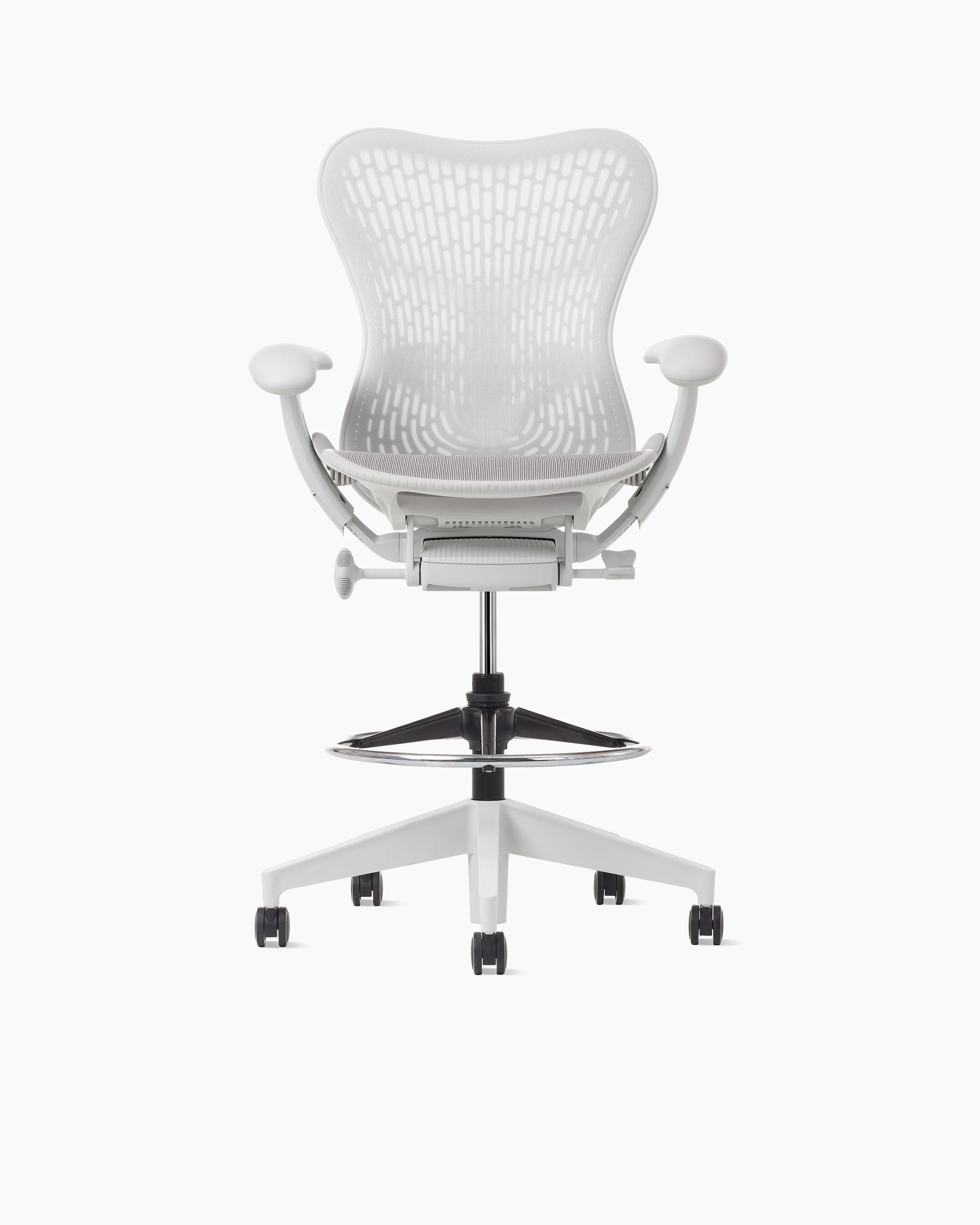 Front view of a Mirra 2 stool with a Butterfly back in alpine.