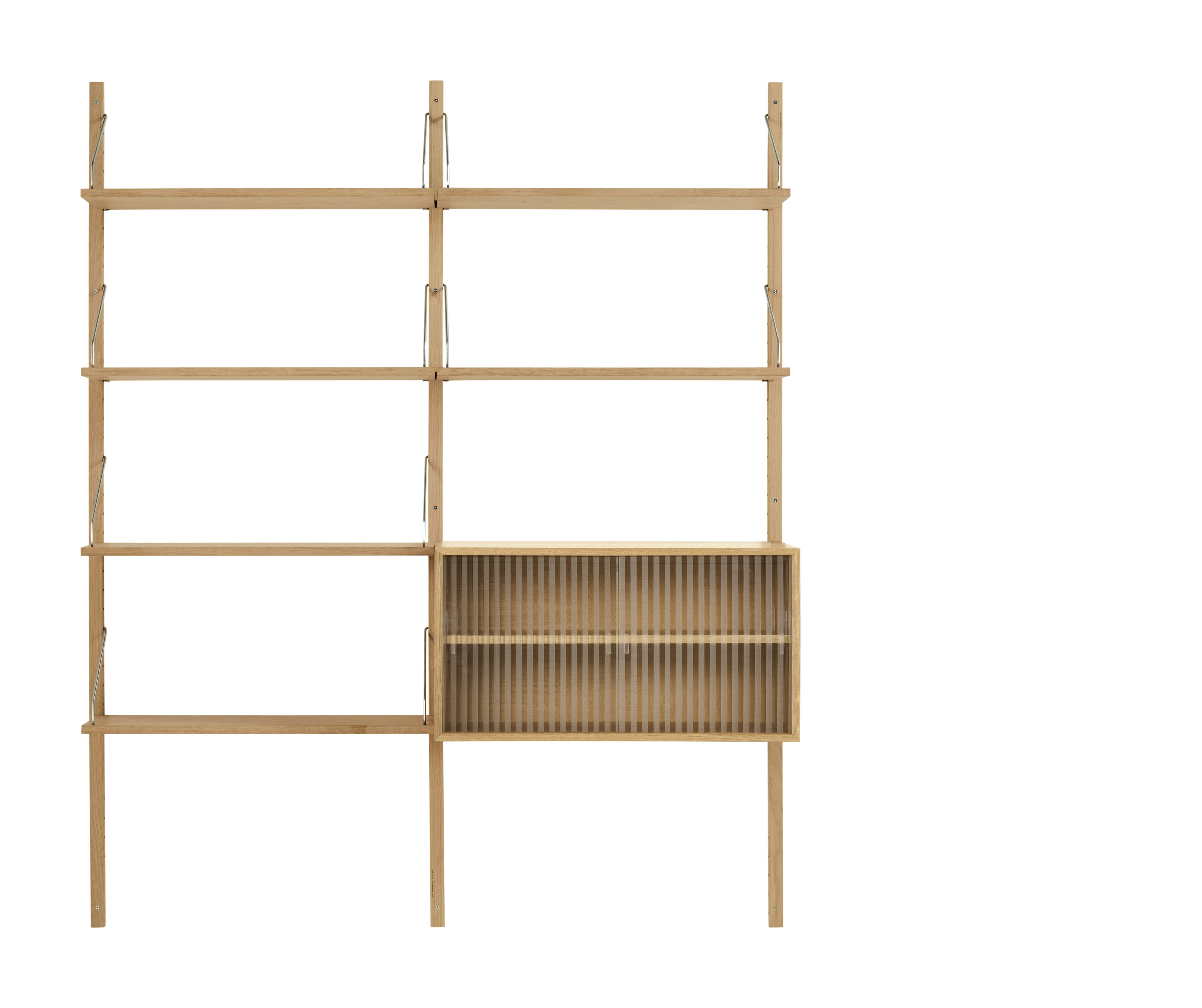 Royal System Shelving 2 Bay - Oak,  1 Cabinet,  Rippled Glass Cabinet