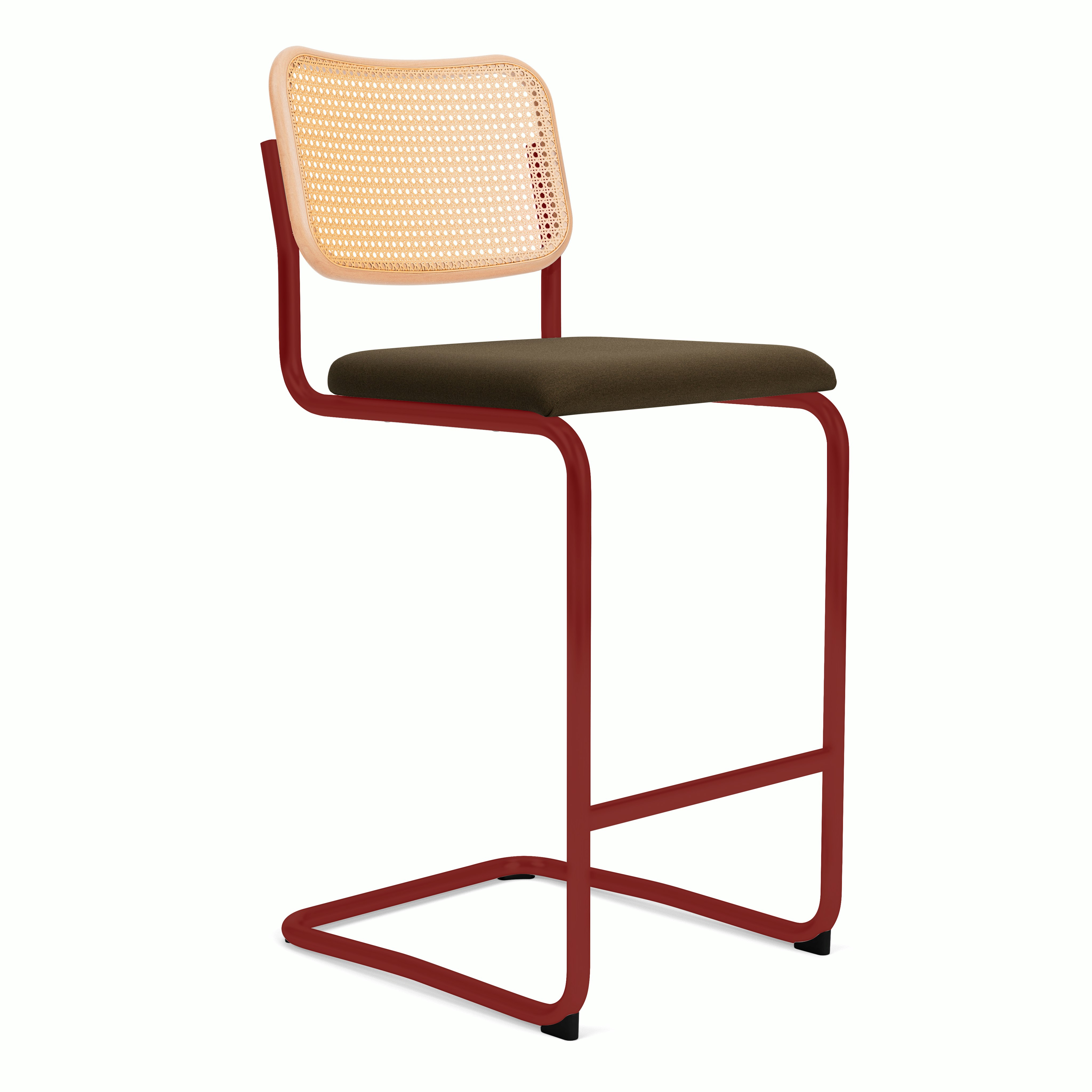 Cesca Upholstered Stool - Natural Beech,  Bar Height ,  Seat Pad,  hourglass,  mocha,  red frame