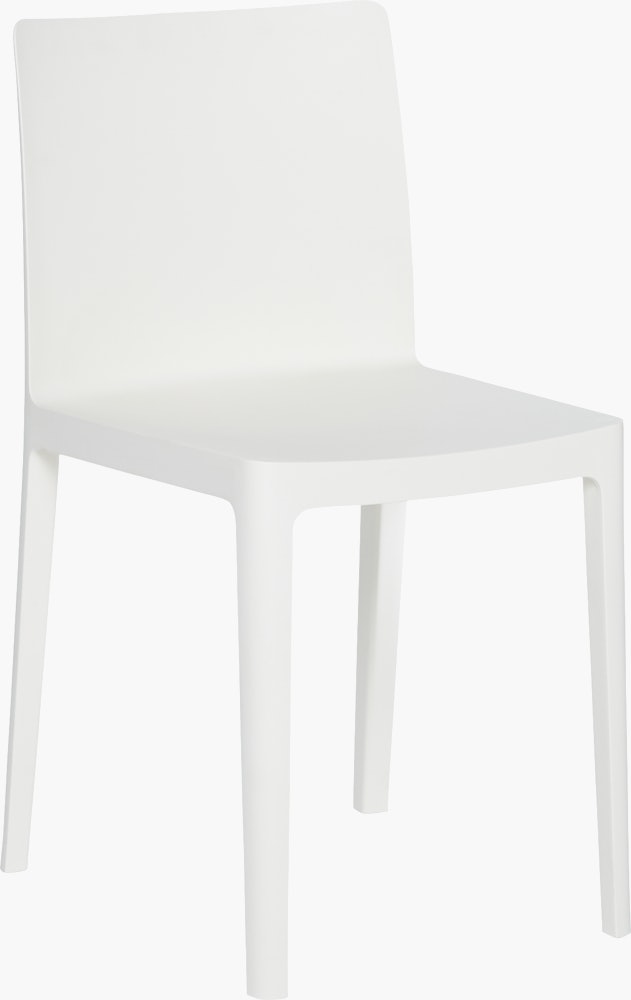 A cream white Elementaire Side Chair viewed from an angle