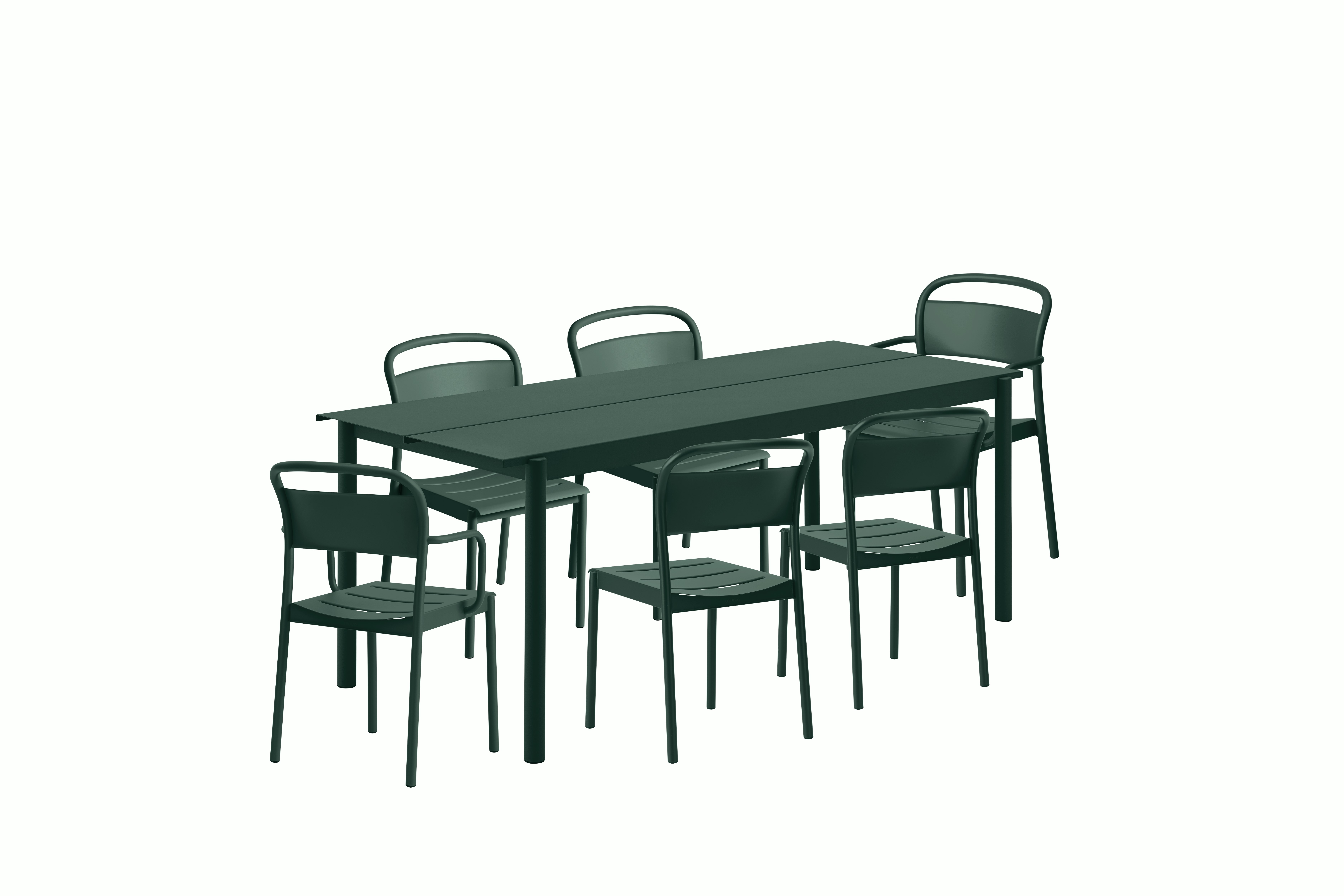 Linear Dining Set - 79" Table,  2 Armchairs,  & 4 Side Chairs,  Dark Green"