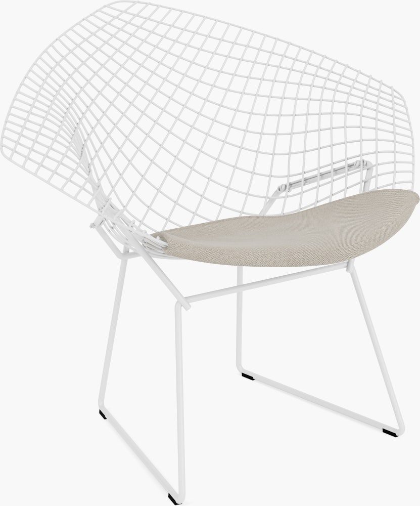 Bertoia Diamond Chair, White, Seat Pad, Crossroad, Almond