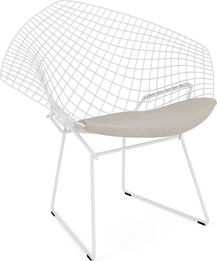 Bertoia Diamond Chair, White, Seat Pad, Crossroad, Almond