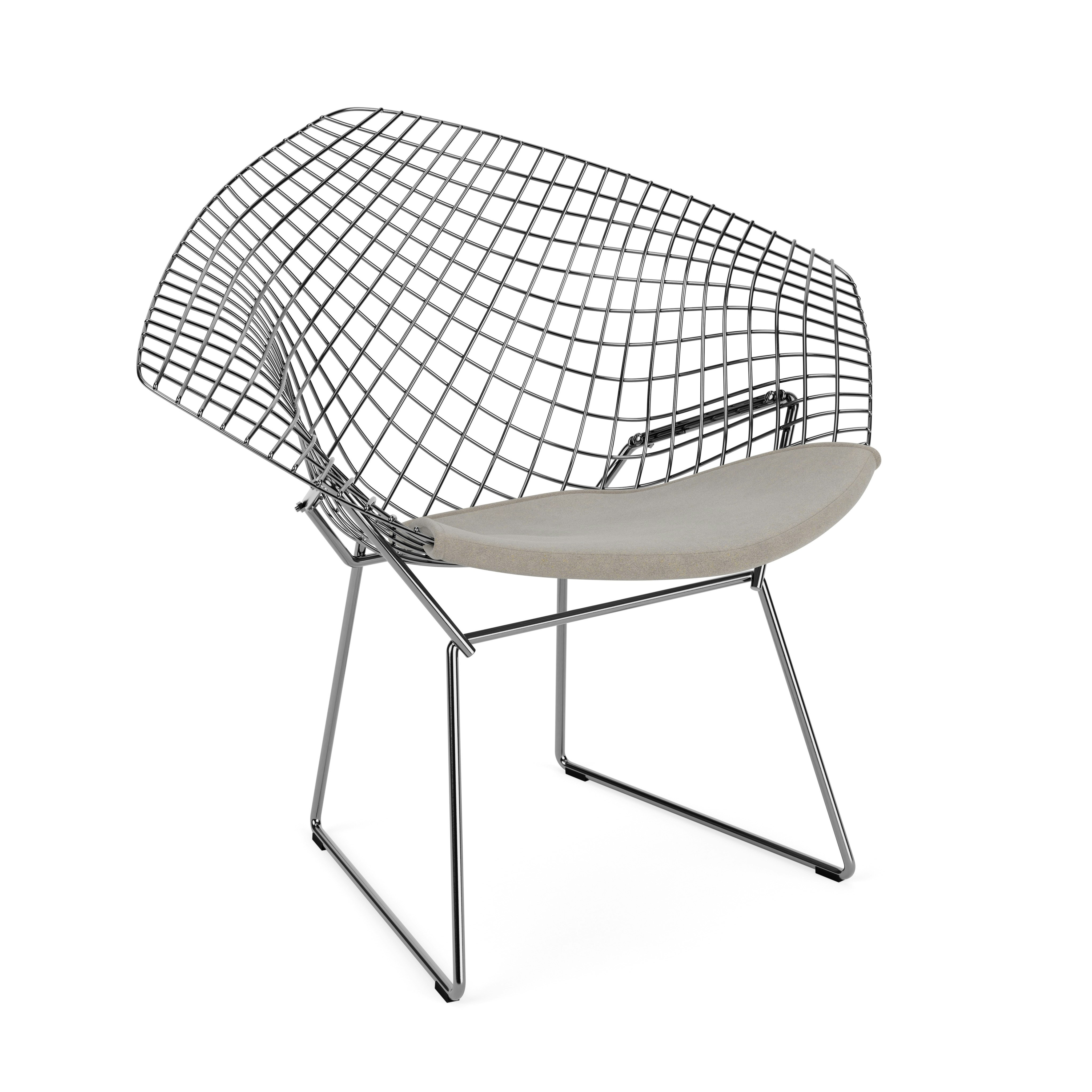Bertoia Diamond Chair, Polished Chrome, Seat Pad, Ultrasuede, Silver