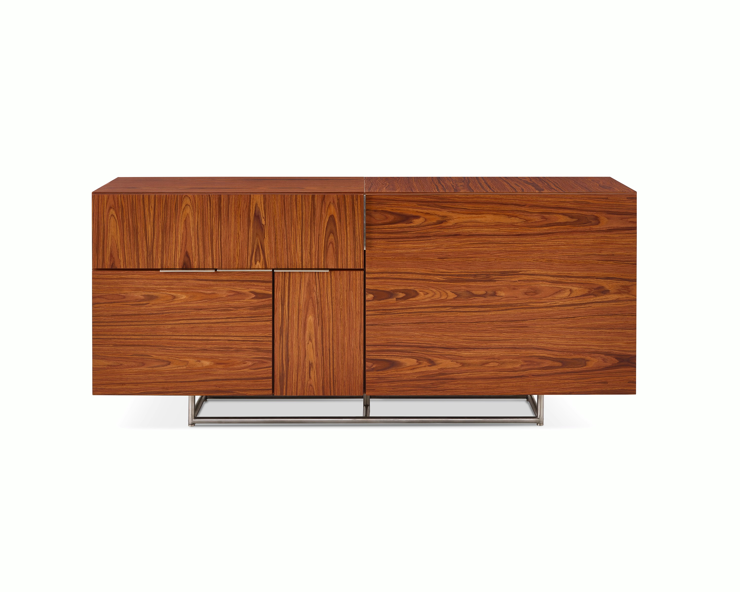 A Domino Storage credenza with a wood veneer finish.