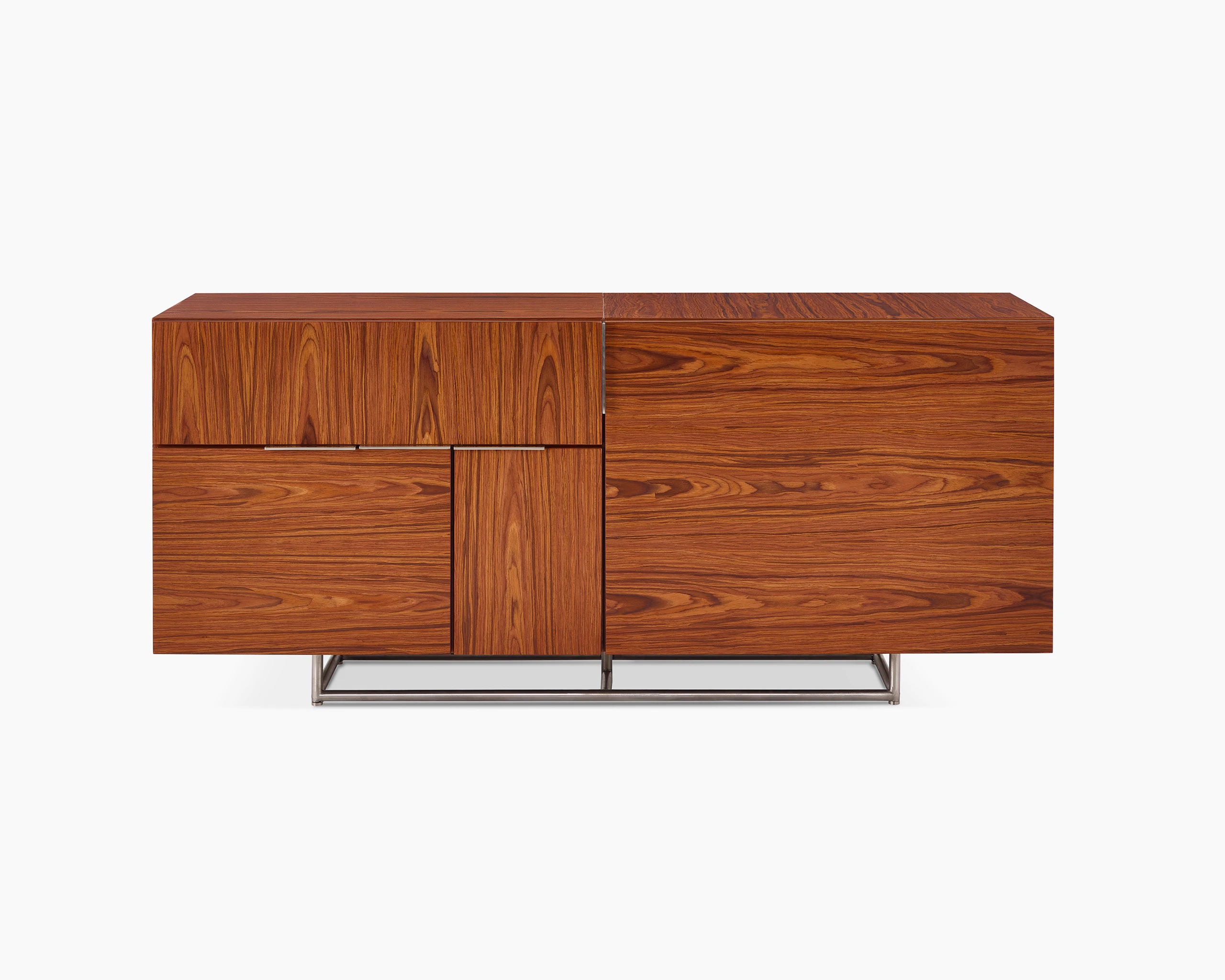 A Domino Storage credenza with a wood veneer finish.