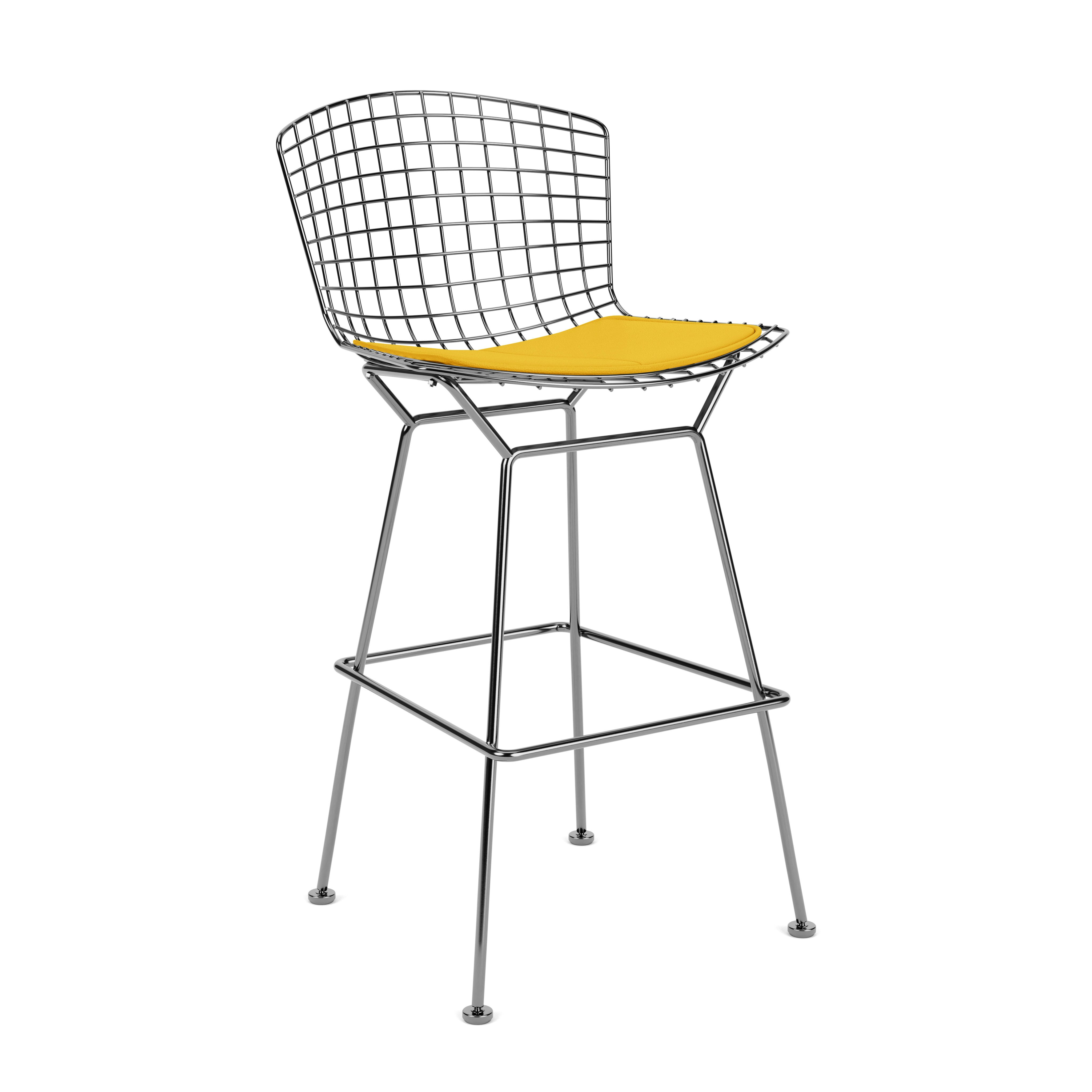 Bertoia Stool - Bar Height, With Seat Pad, Polished Chrome, Prairie, Sunflower