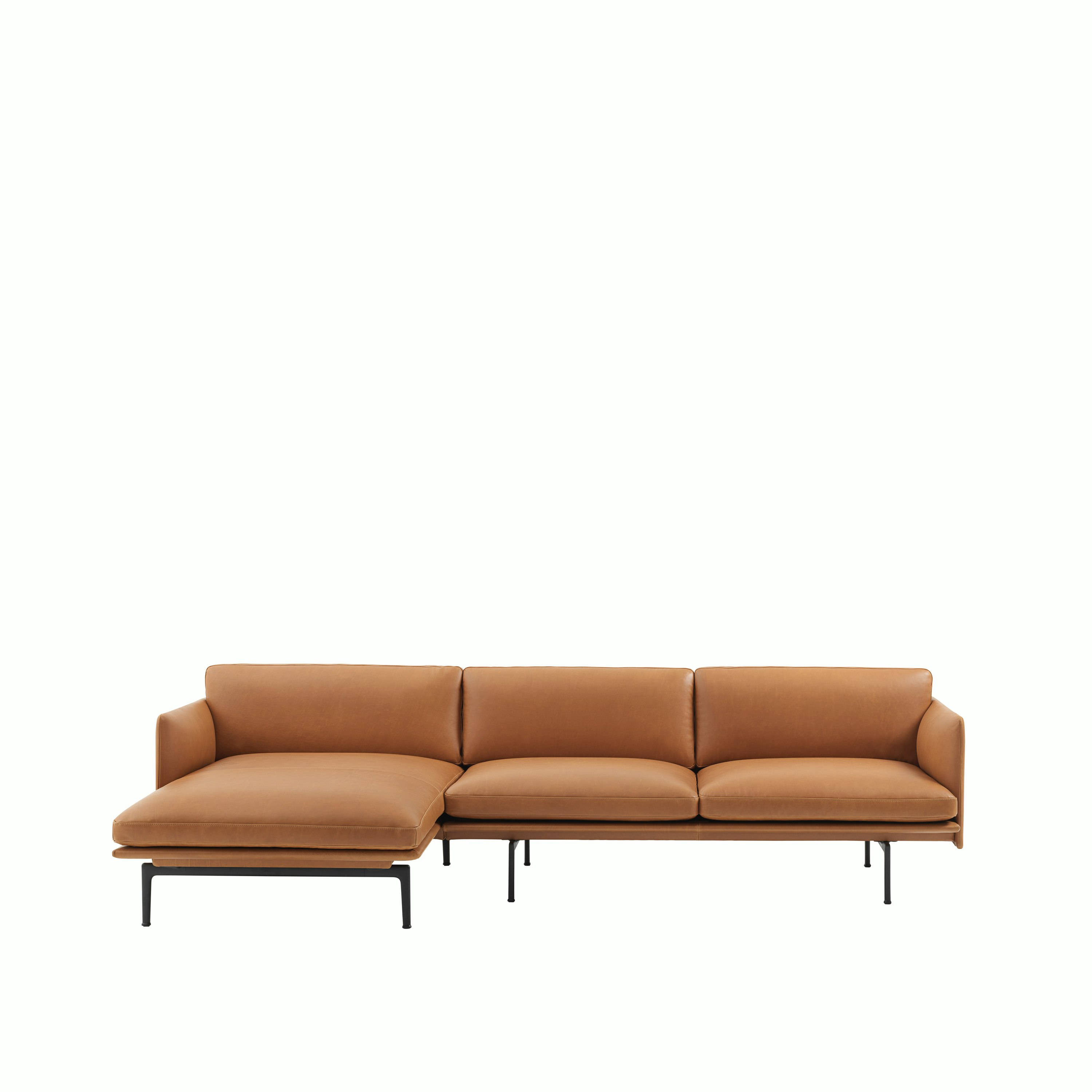 Outline sofa chaise longue 3 seater Refine cognac Muuto left hig res