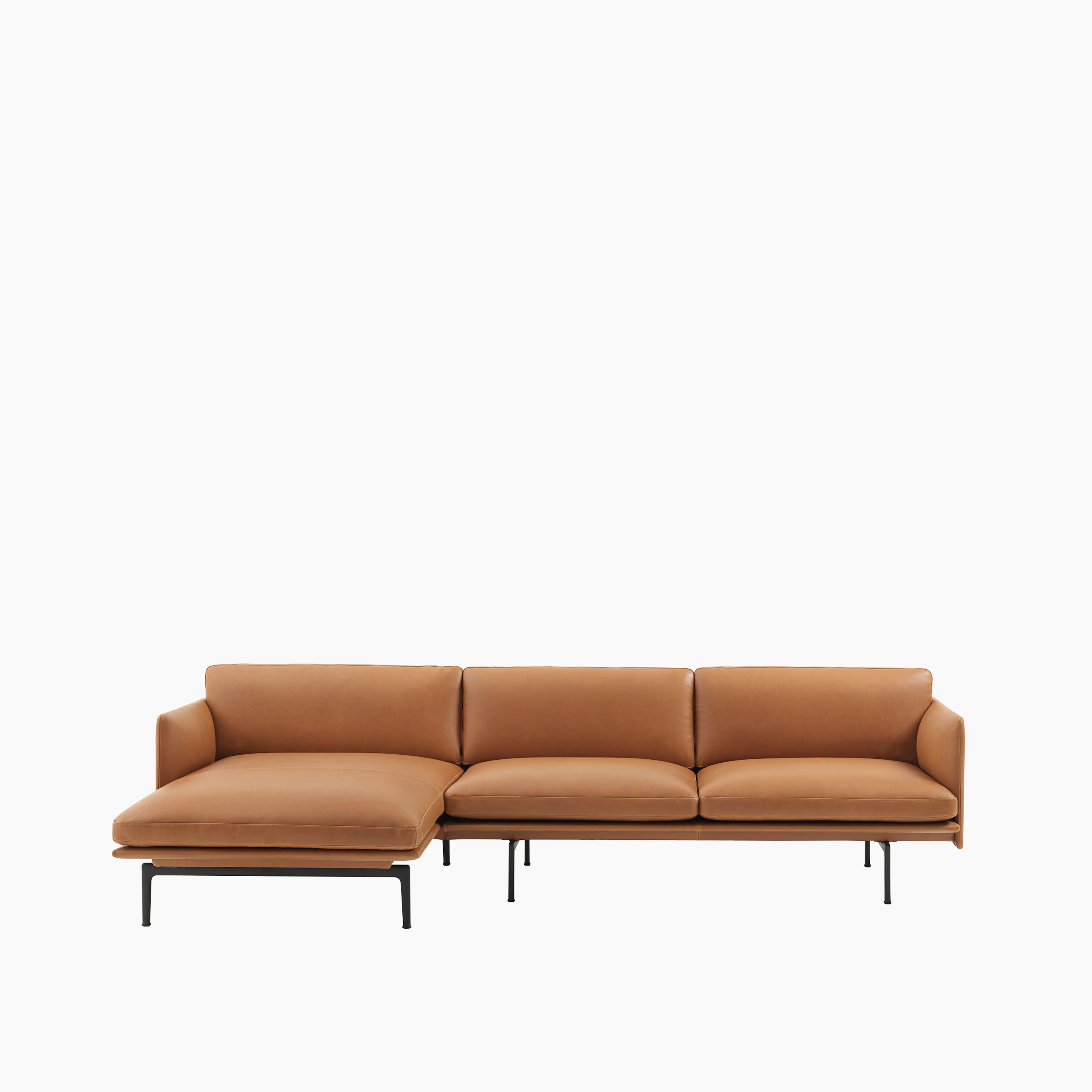Outline sofa chaise longue 3 seater Refine cognac Muuto left hig res