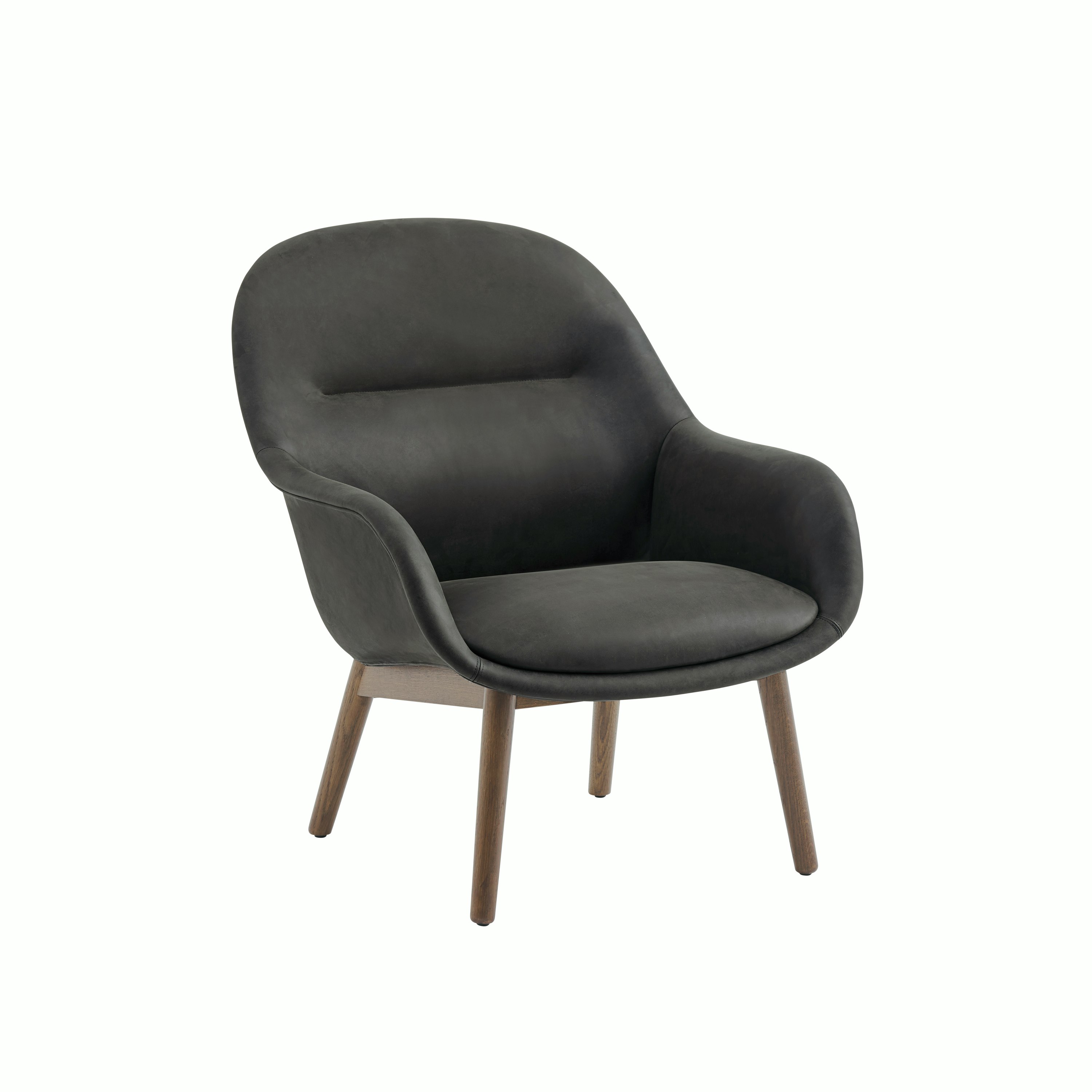 Fiber lounge armchair wood grace leather grey stained dark brown