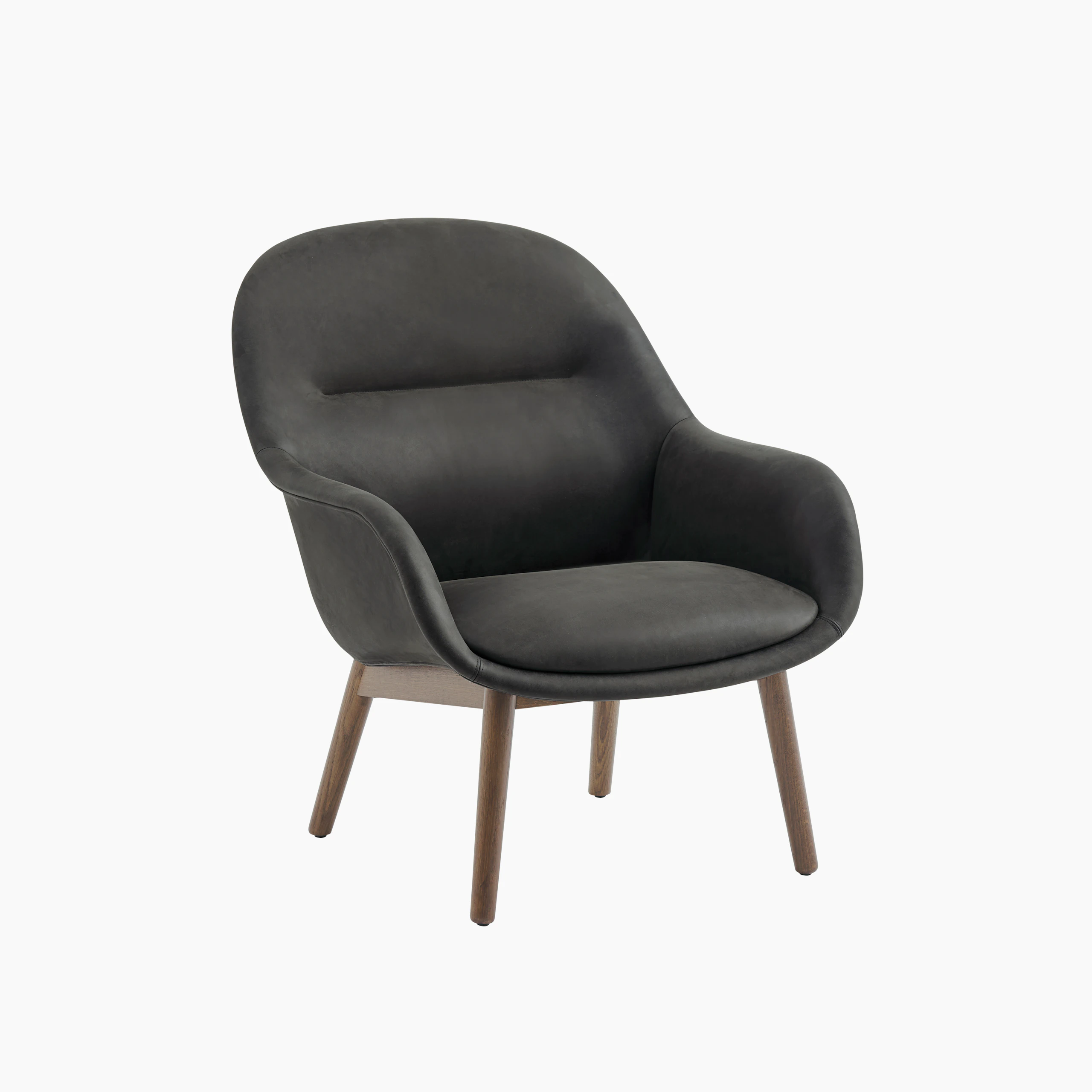 Fiber lounge armchair wood grace leather grey stained dark brown
