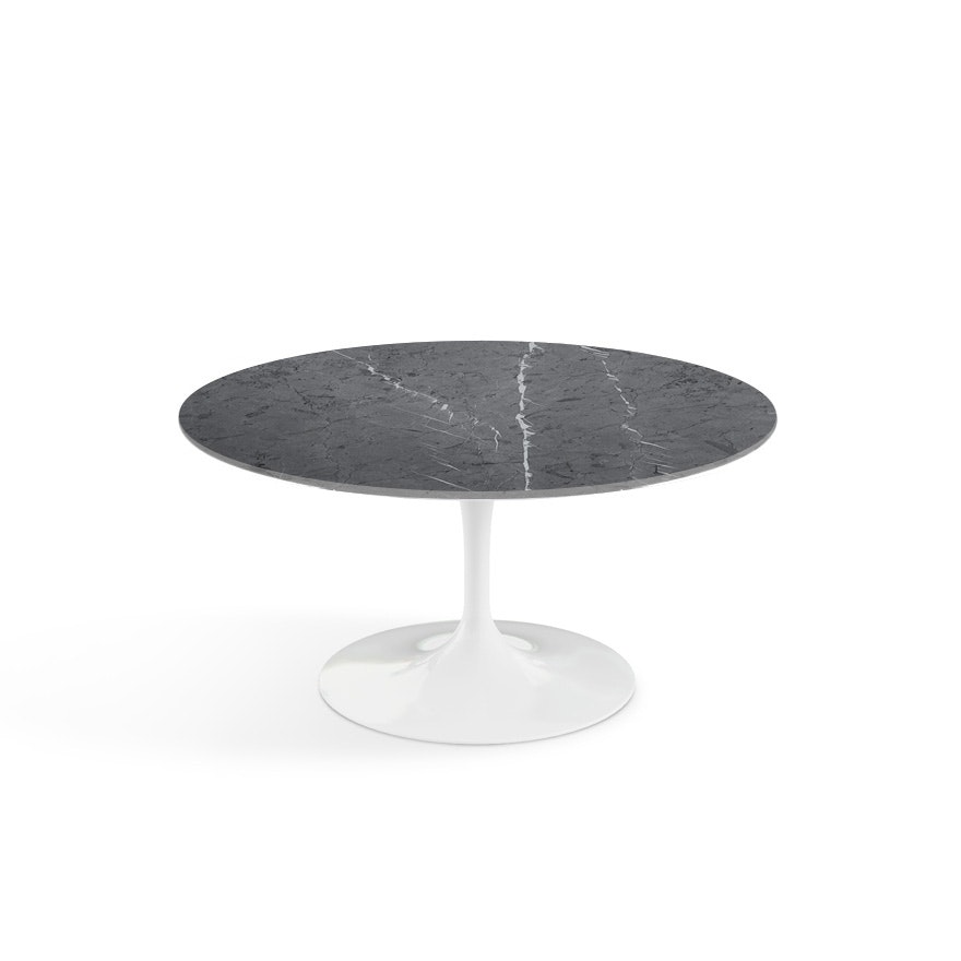 Saarinen Coffee Table - 35",  Round,  Satin Coated Marble,  Grigio Marquina,  White"