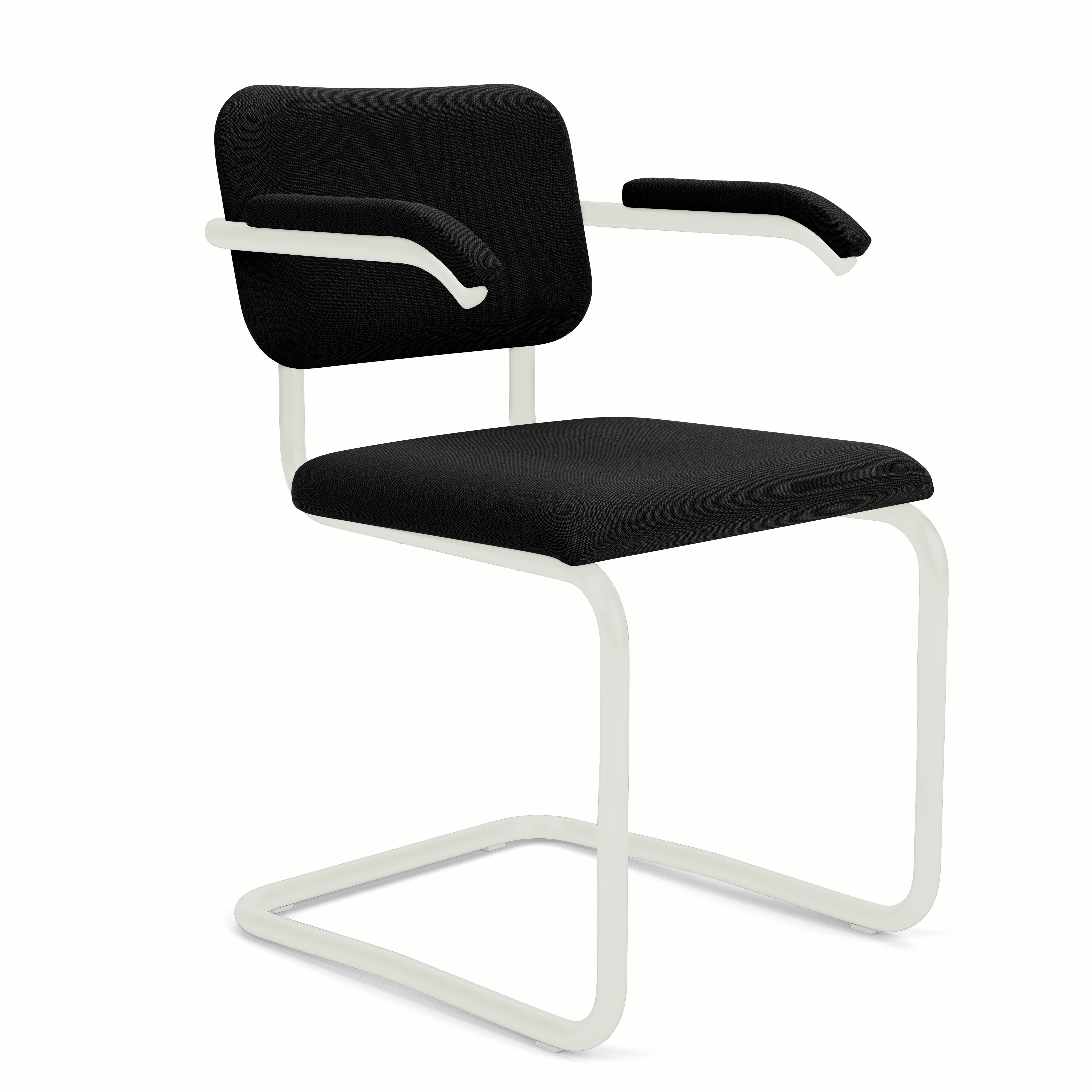 Cesca Upholstered Chair - Armchair,  Fully upholstered,   hourglass,  caviar,  white frame