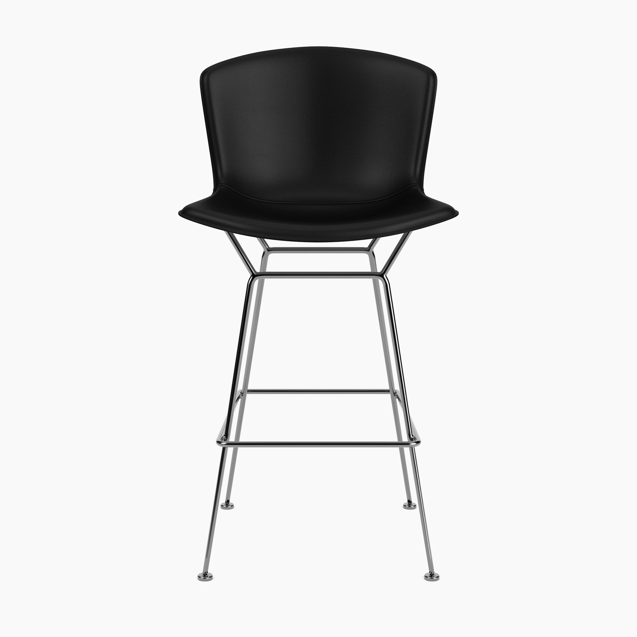 Bertoia Molded Shell Counter Stool, Black Shell, Polished Chrome Frme