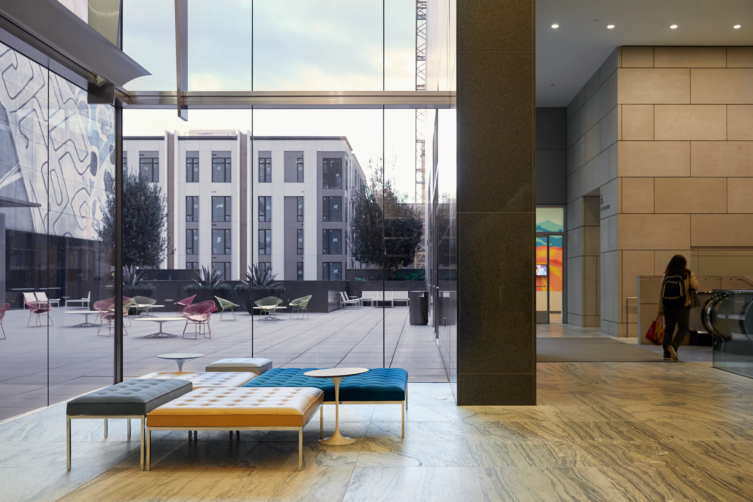 florence knoll relaxed benches stool two seat bench small square bench medium square bench saarinen side tables lobby shared spaces community