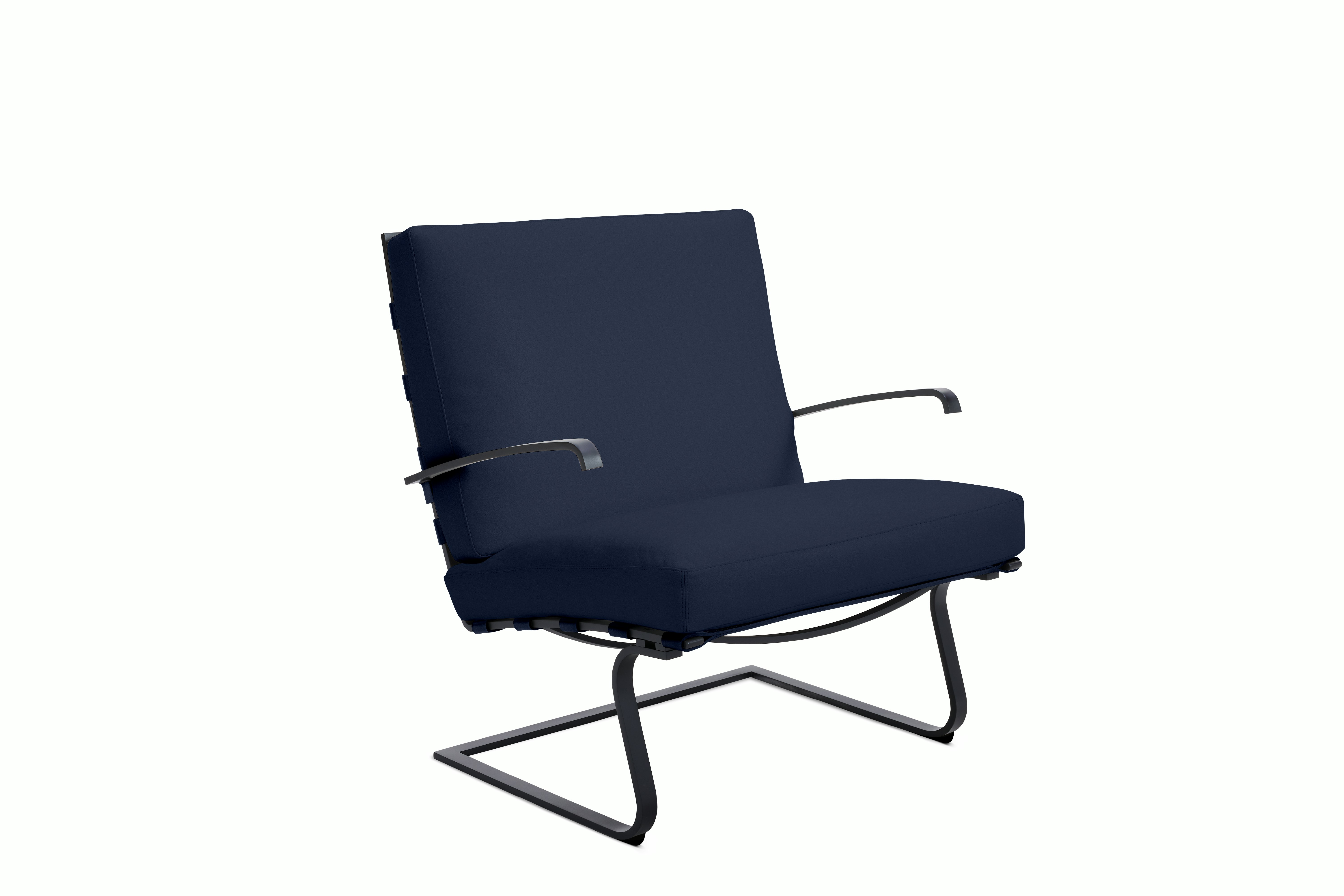 Tugendhat Chair in Acqua Leather,  Cote d Azur with belting in Acqua Leather,  Cote d Azur and black frame
