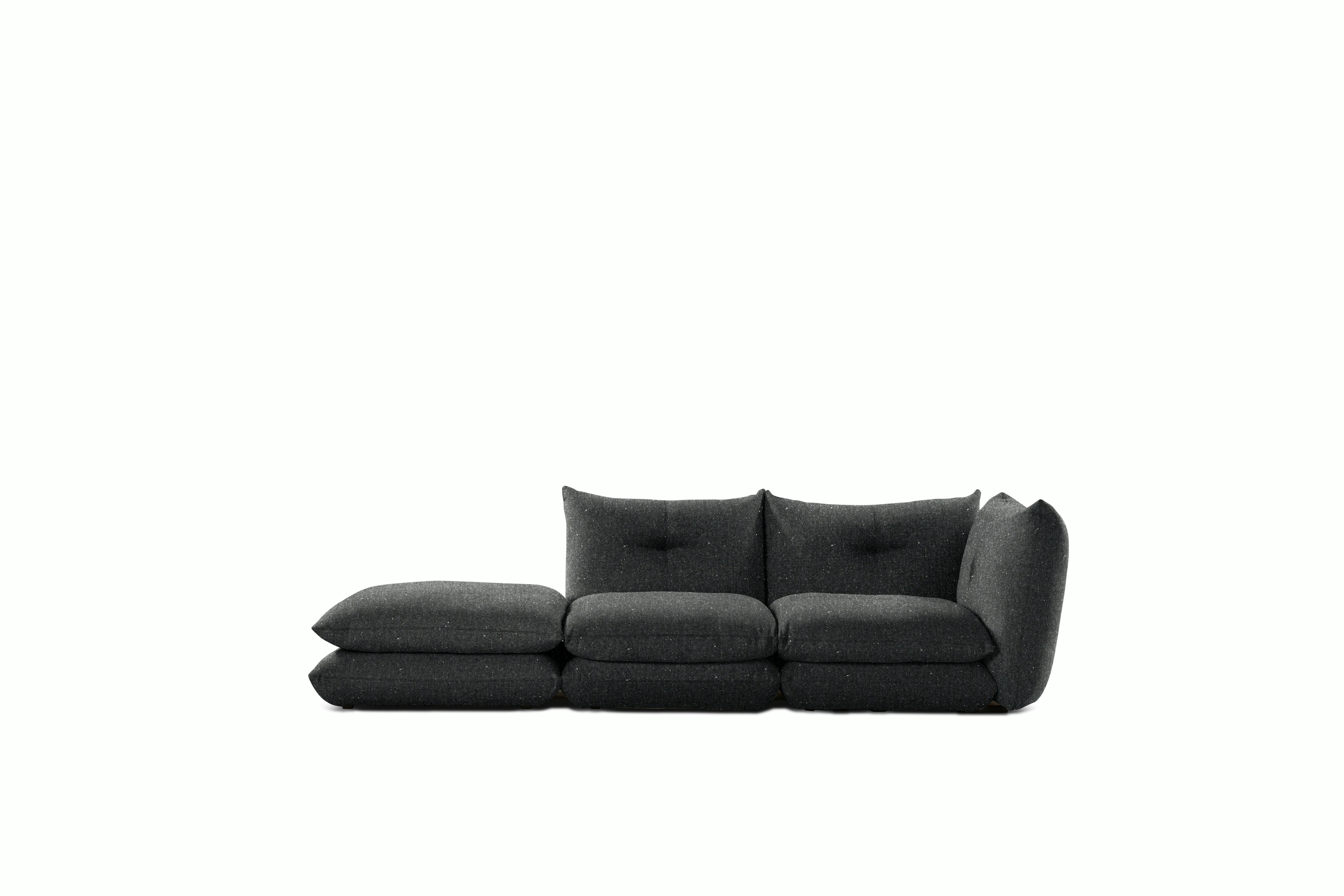 Pillo Sectional - Right Two Seater with Ottoman Standard or Deep in Buzz Eclipse