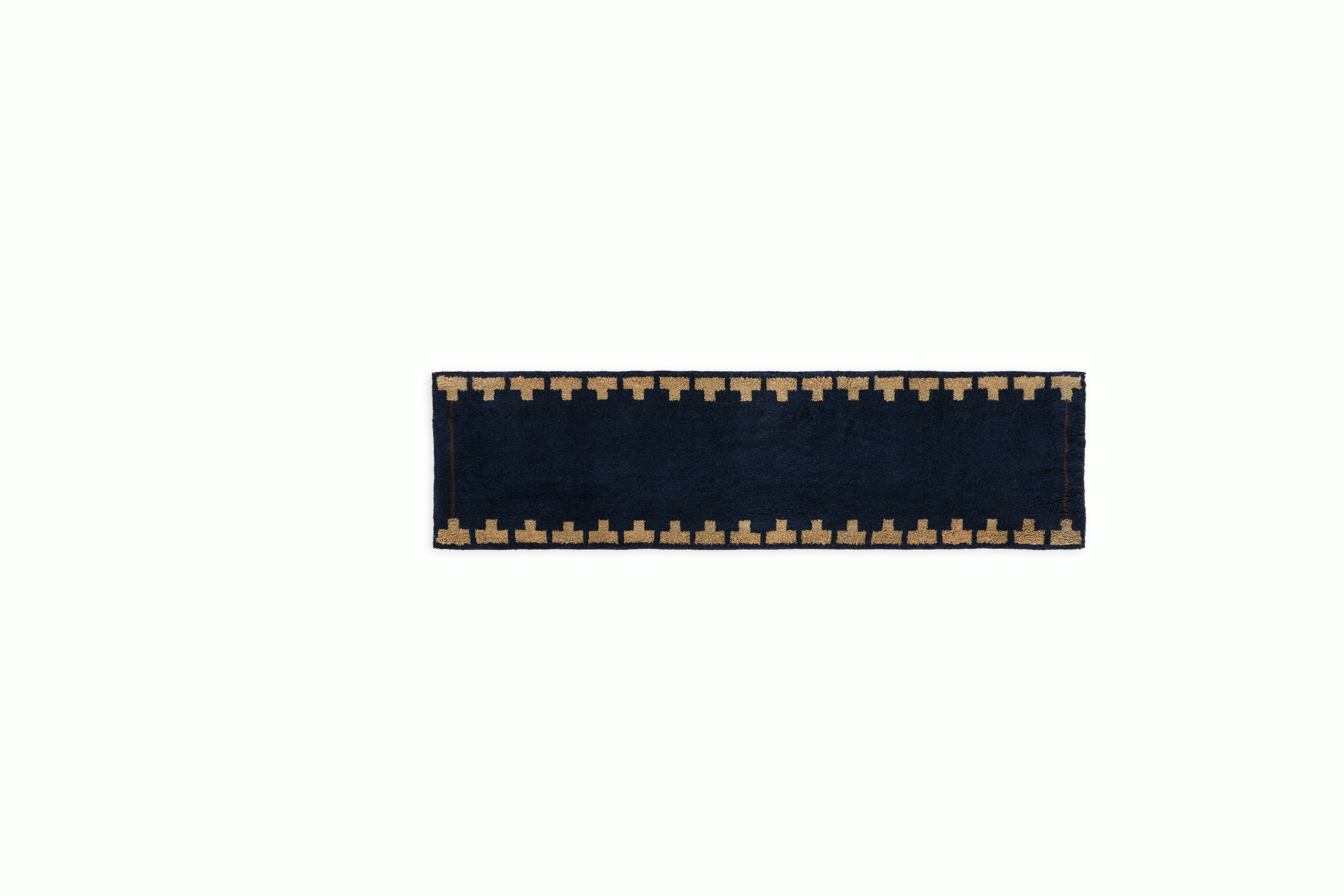 Backgammon Wool Moroccan Rug, Navy