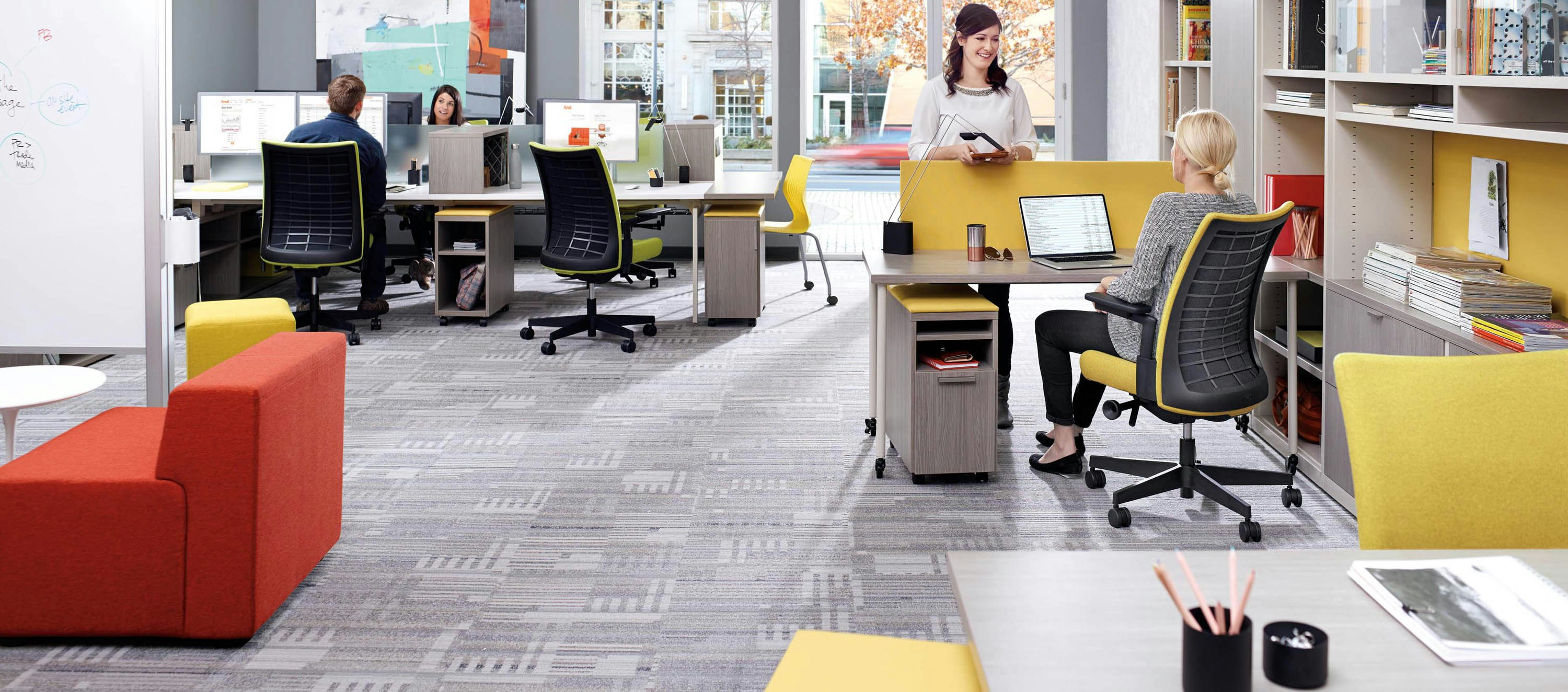 Antenna Simple Tables and Template Storage with Remix Work Chairs