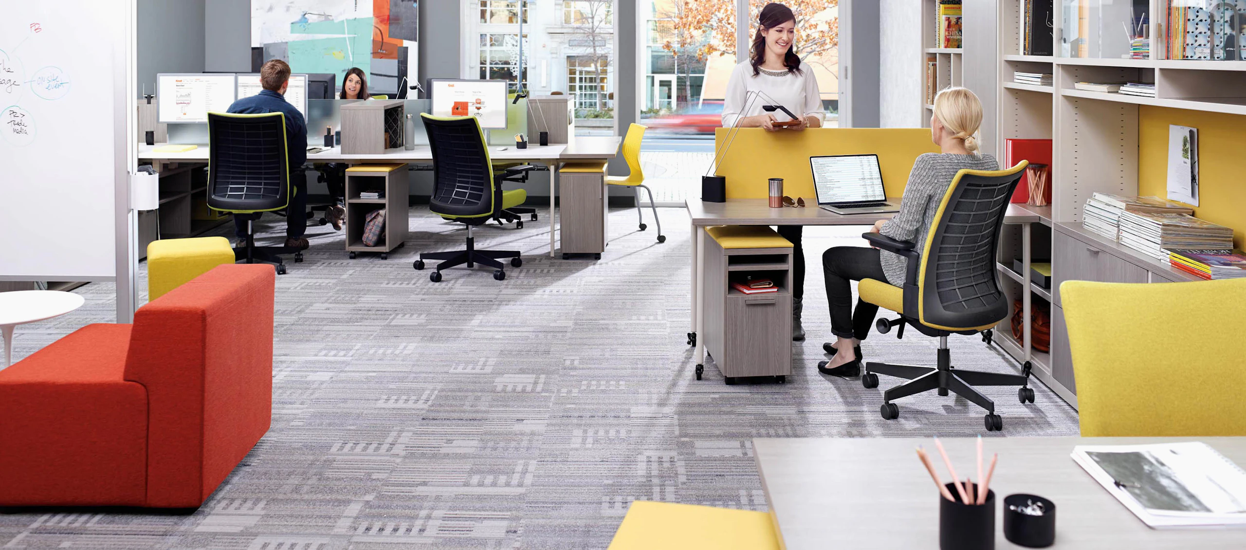 Antenna Simple Tables and Template Storage with Remix Work Chairs