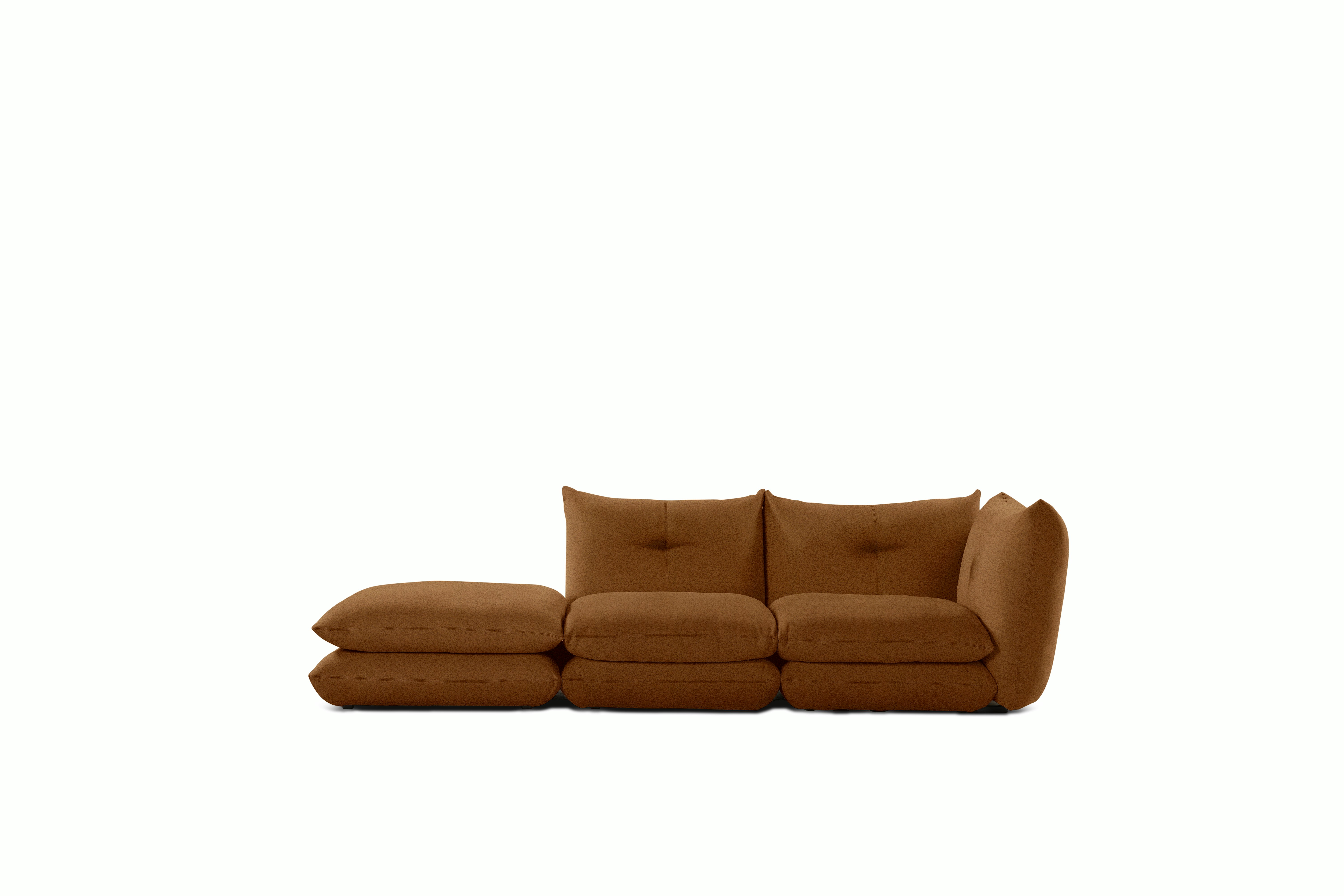 Pillo Sectional - Right Two Seater with Ottoman Standard or Deep in Puff Bronze