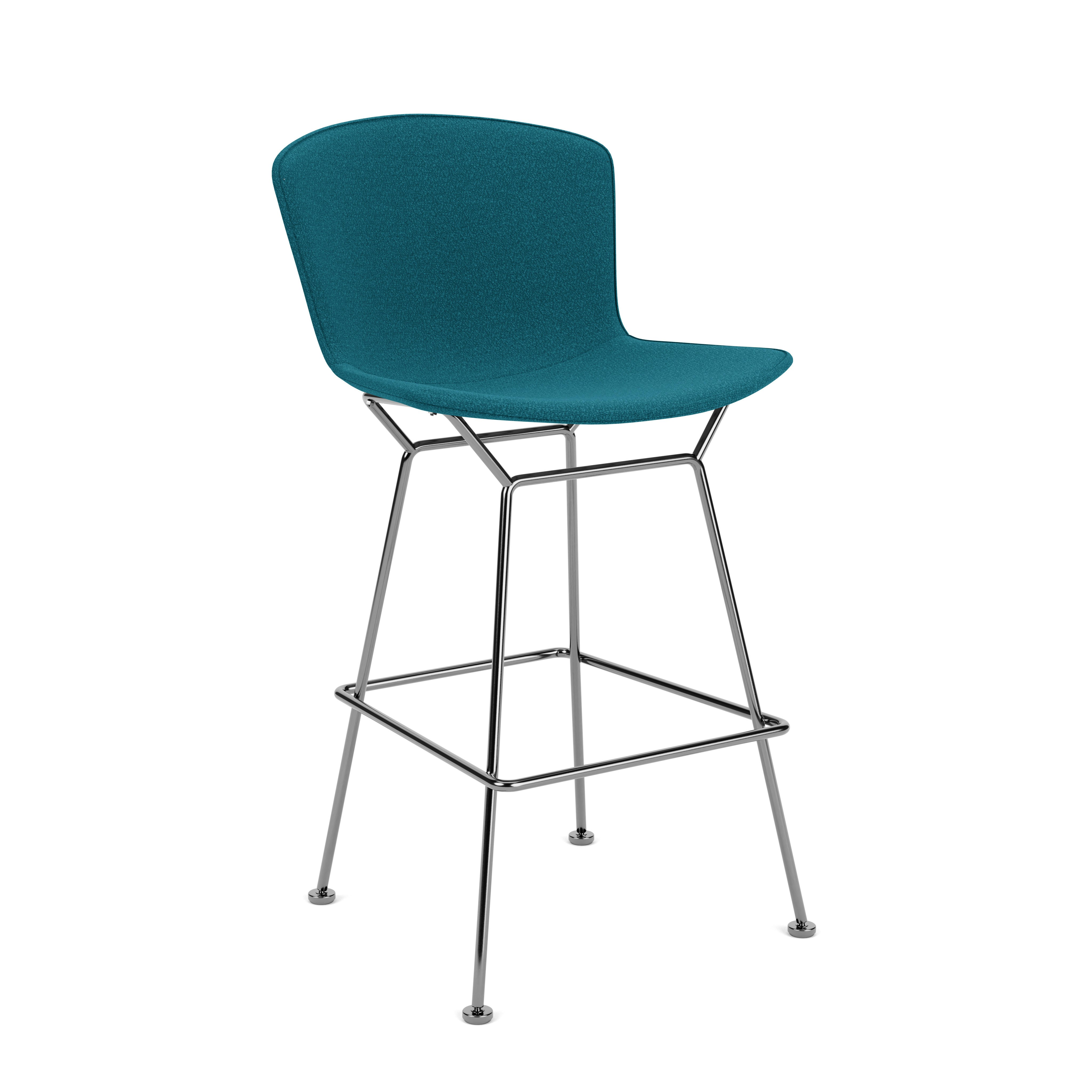 Bertoia Counter Stool w Full Cover- Classic Boucle, Polished Chrome.Aegean, New Height
