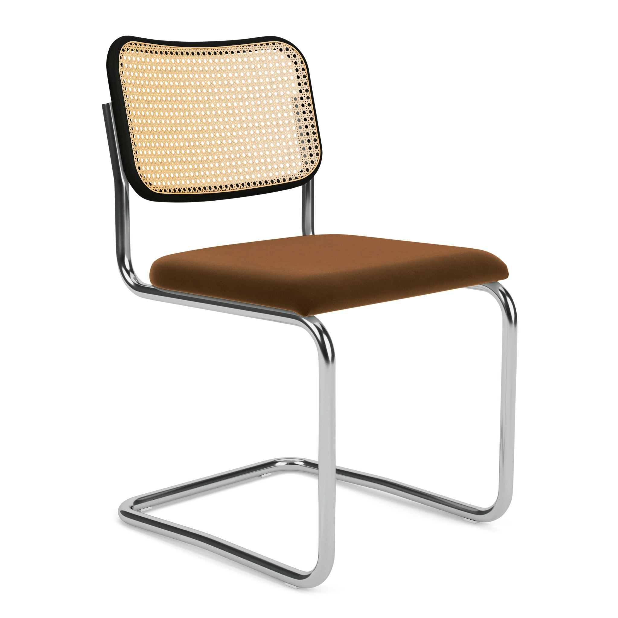 Cesca Side Chair - Caned/Ebonized Beech Back,  Upholstered Seat,  Knoll Velvet,  Penny