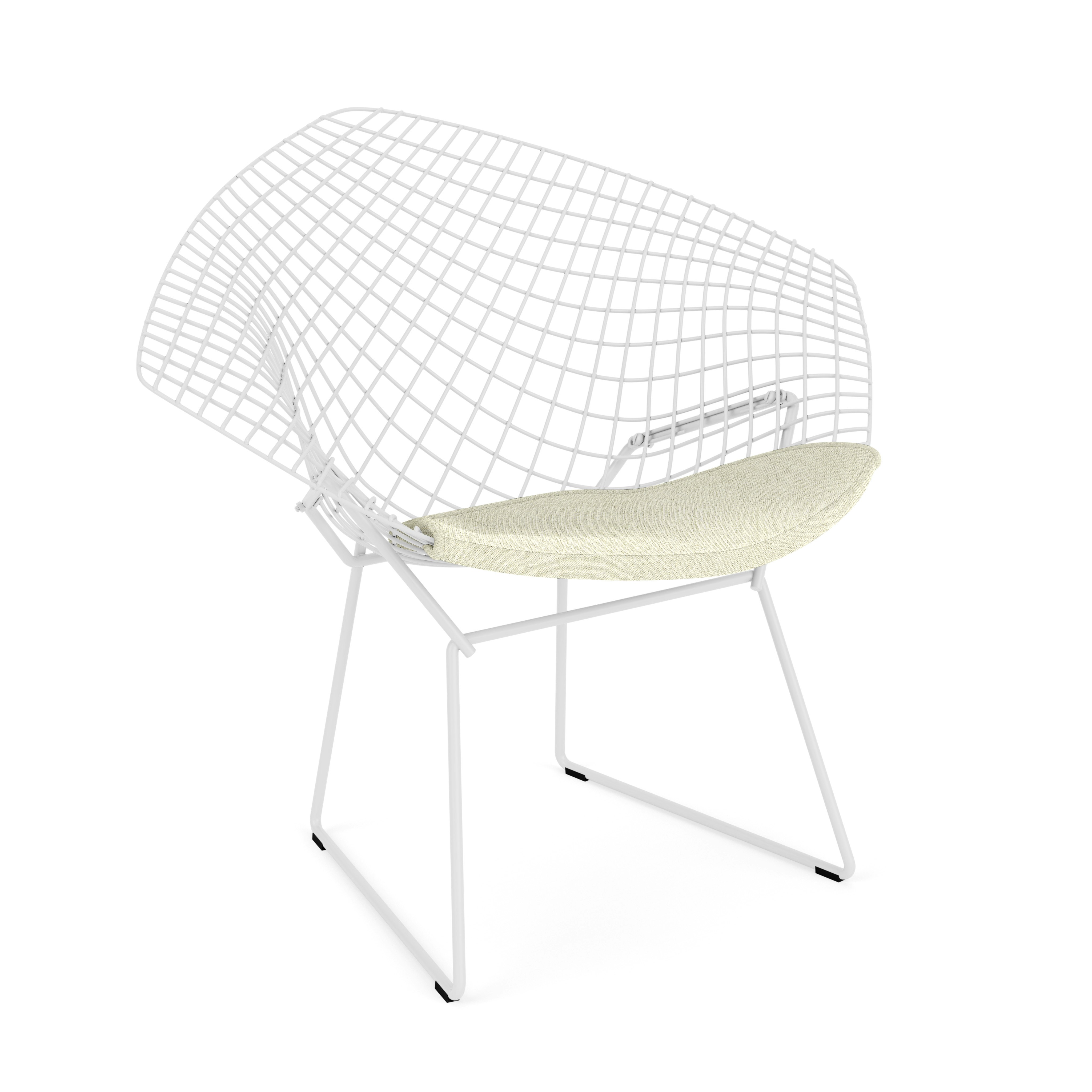 Bertoia Diamond Chair,  White,  Seat Pad,  Aegean,  Egret