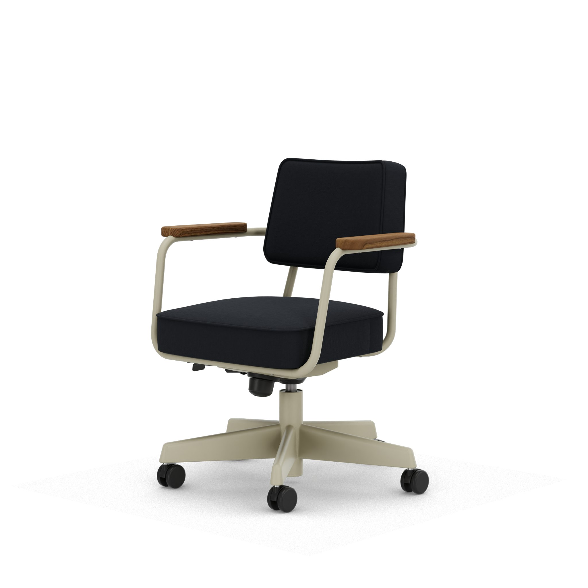 Fauteuil Direction Pivotant - Volo,   Night Blue,   Blanc Colombe,   Walnut,   Hard Castor