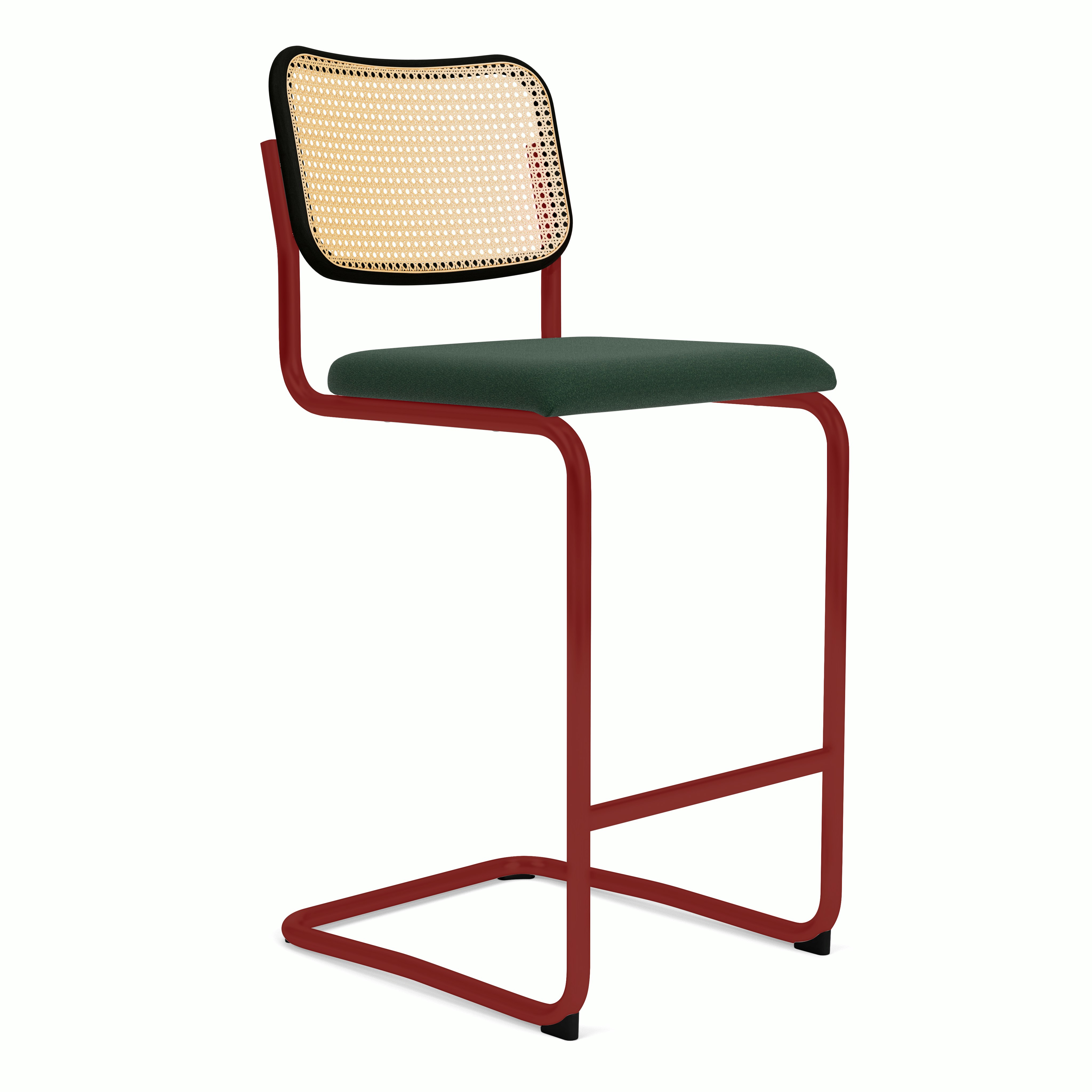 Cesca Upholstered Stool - Ebonized Beech ,  Bar Height ,  Seat Pad,  Classic Boucle,  inform,  red frame