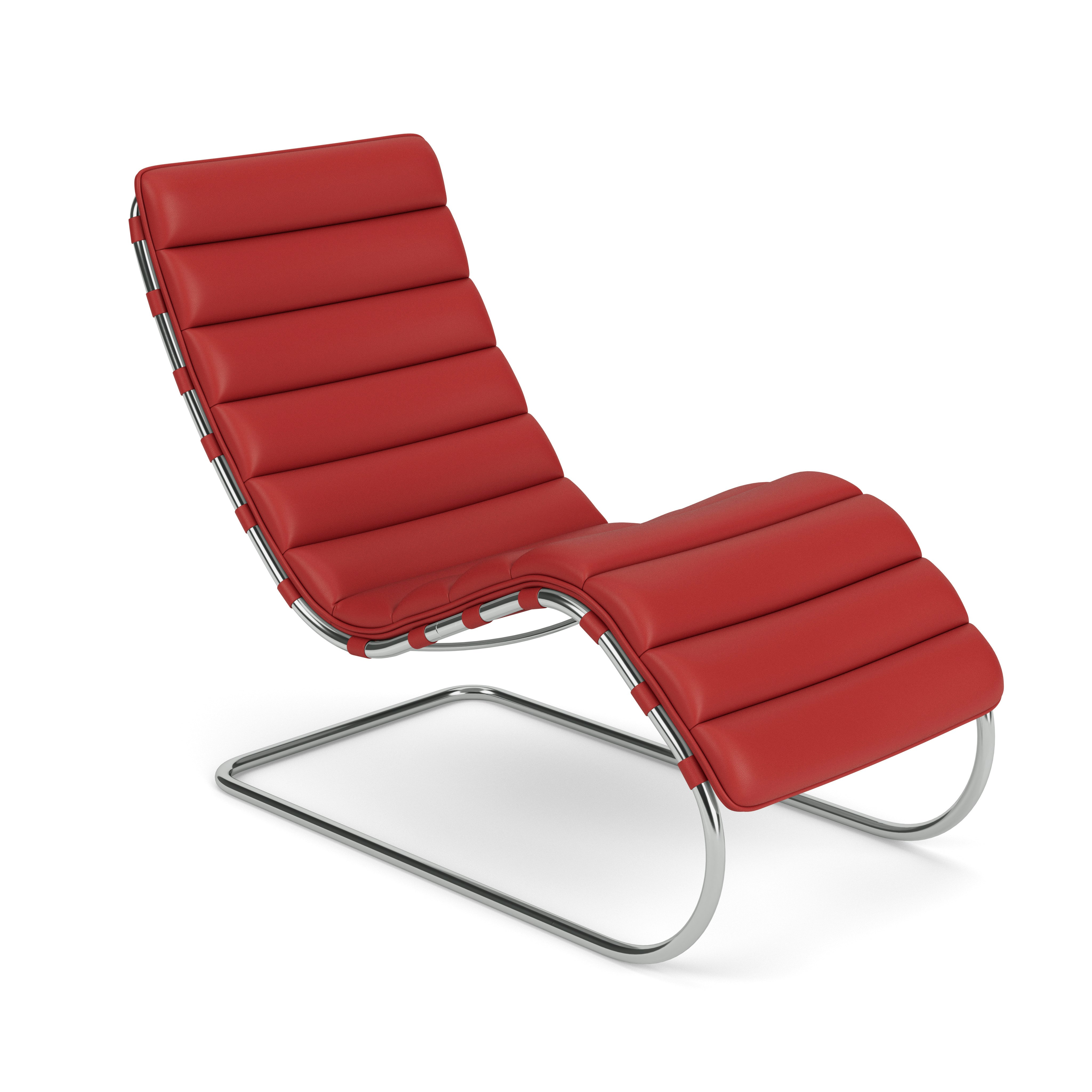 MR Chaise - Acqua Leather, Red Sea, Polished Chrome