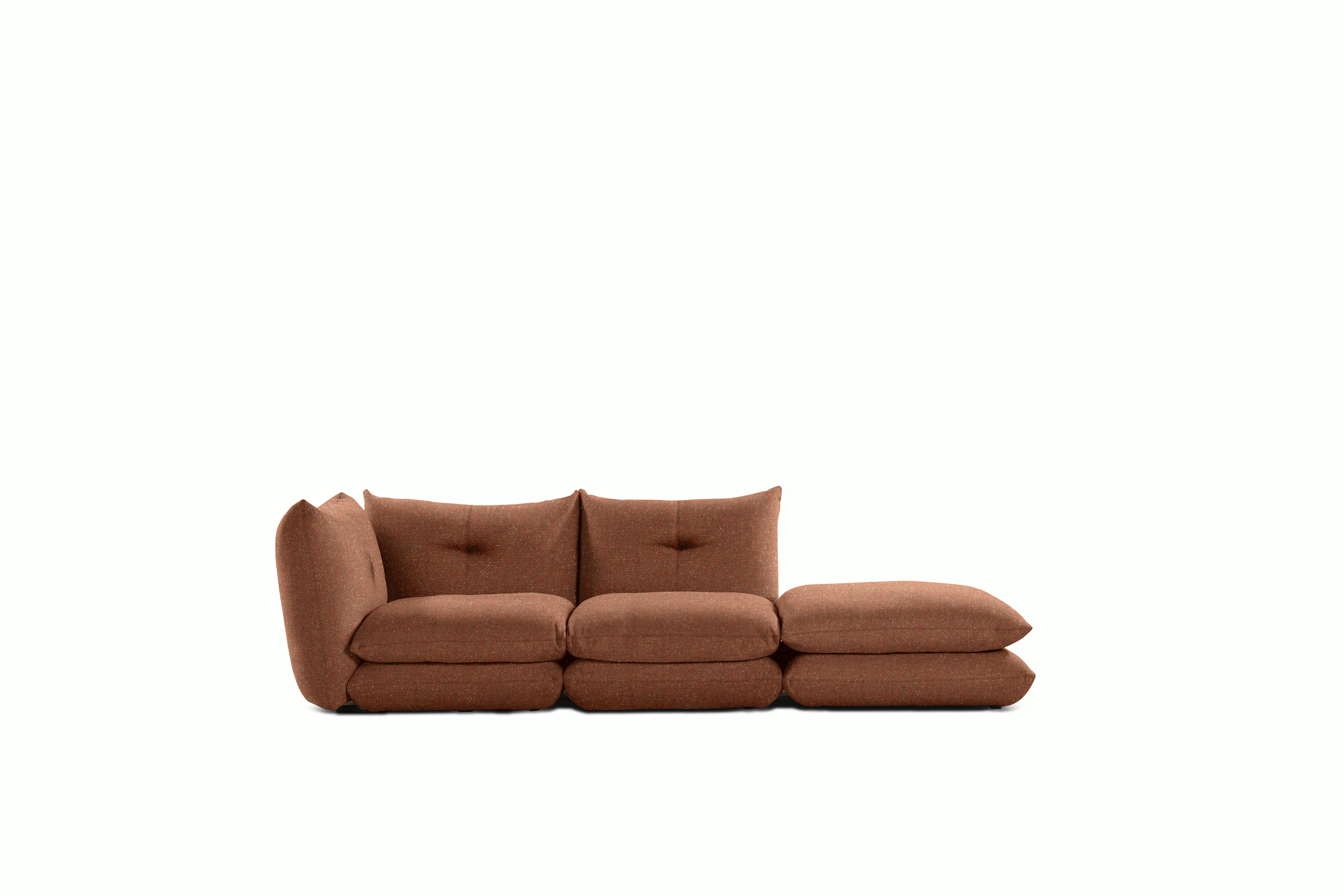 Pillo Sectional -  Left Two Seater with Ottoman Standard or Deep in Buzz Bittersweet