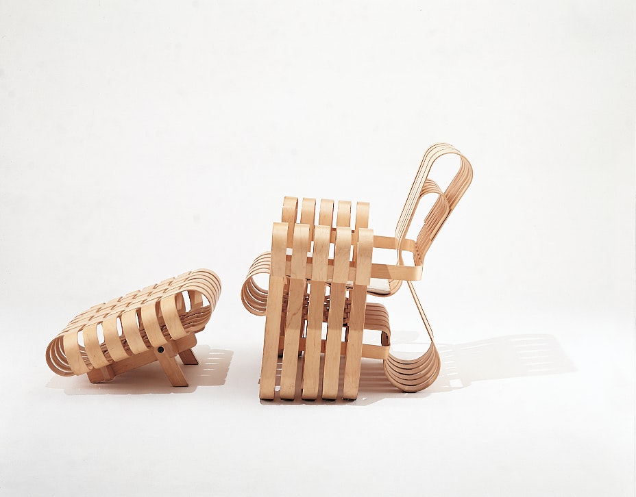 Knoll Frank Gehry Bentwood Power Play Chair and Ottoman