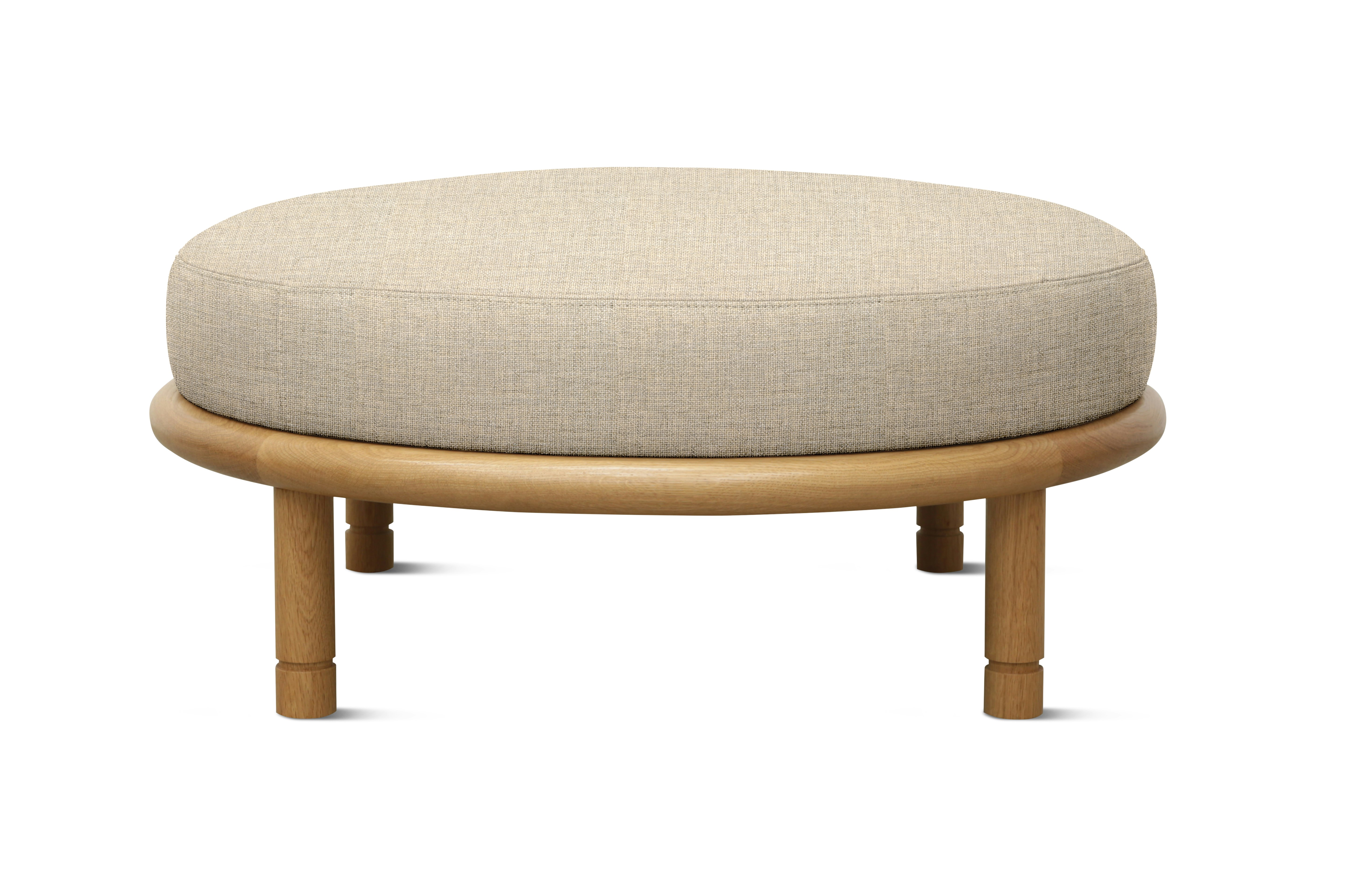 Moreno Ottoman - Round,  Amelia,  Bisque,  Oak