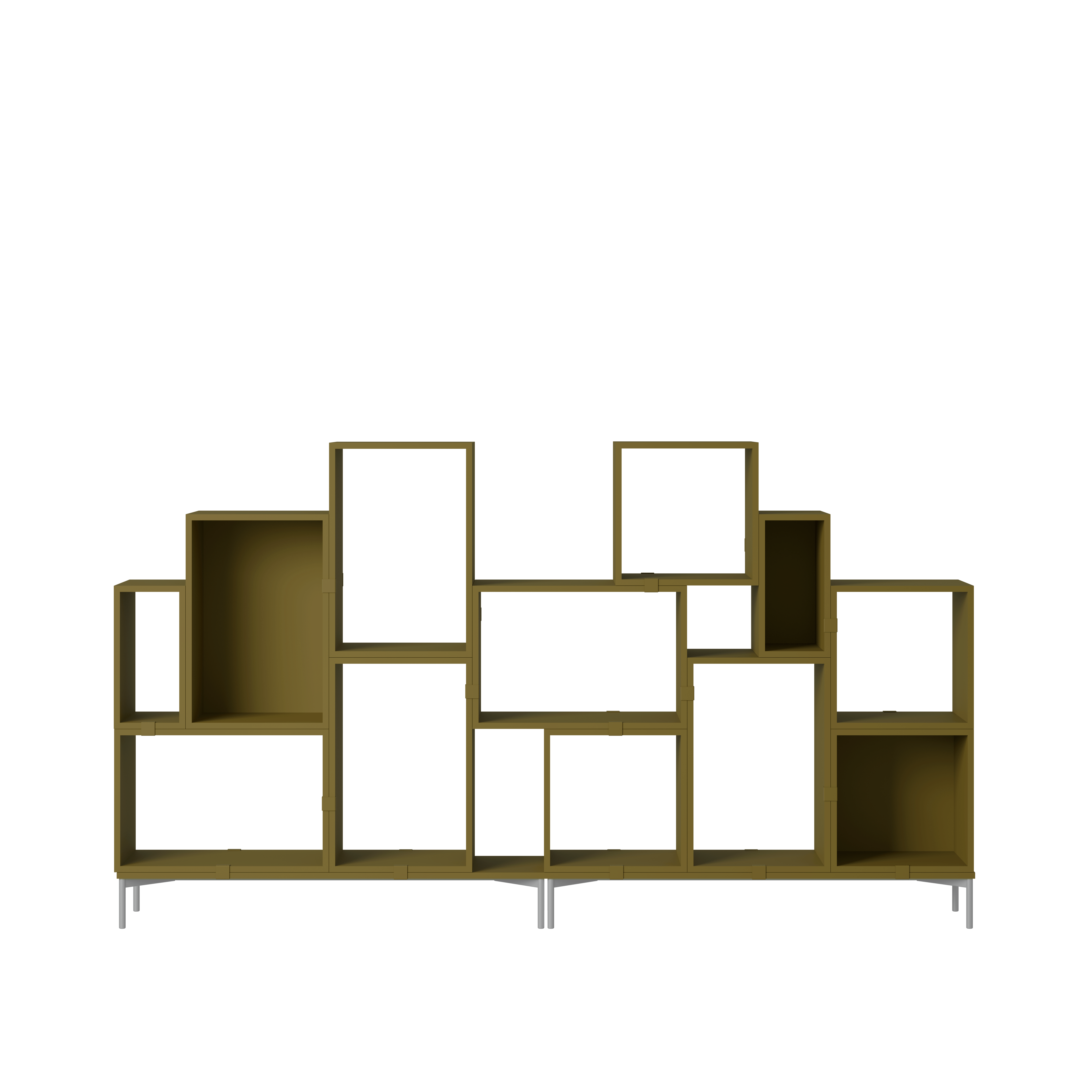 Stacked Storage Bookcase - Configuration 3,  Brown Green,  Metal Legs