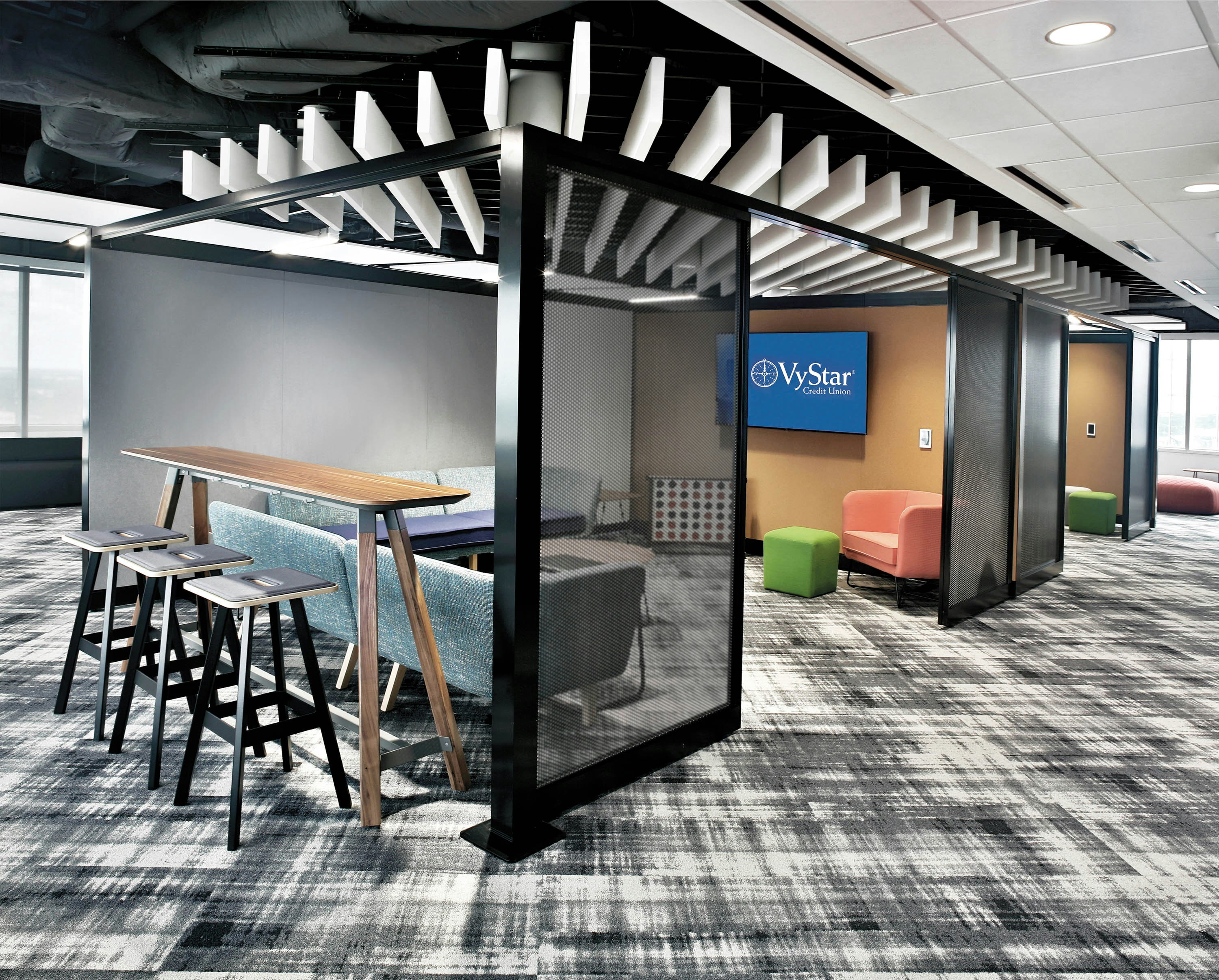 knoll works 2021 rockwell unscripted creative wall tall table drink rail easy stools modular lounge club chair toboggan pull up table k. lounge stool vystar hybrid meeting space delineation shared spaces gather ideate