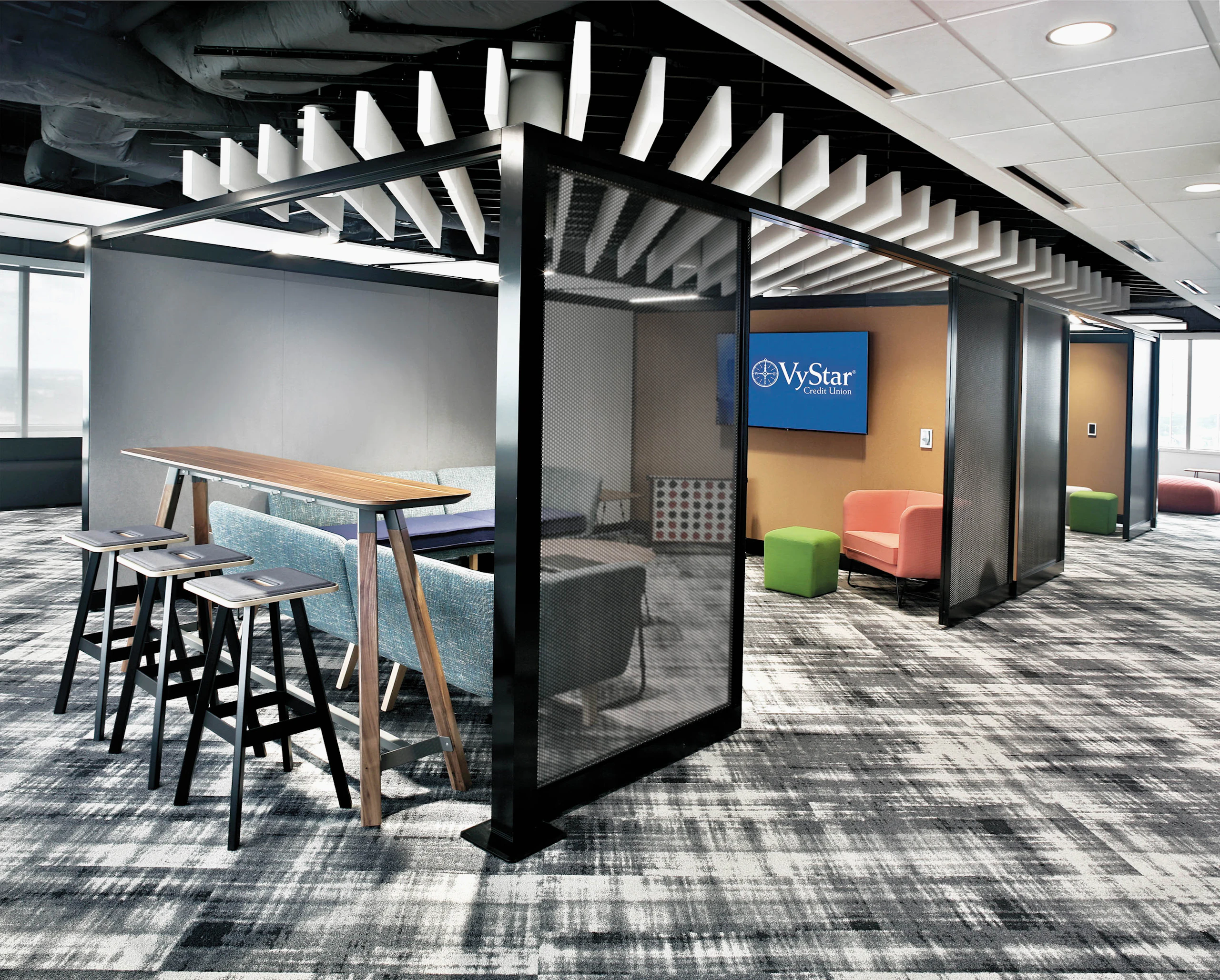 knoll works 2021 rockwell unscripted creative wall tall table drink rail easy stools modular lounge club chair toboggan pull up table k. lounge stool vystar hybrid meeting space delineation shared spaces gather ideate