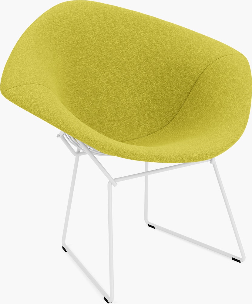 Bertoia Diamond Chair, White, Full Cover, Knoll Boucle, Chartreuse