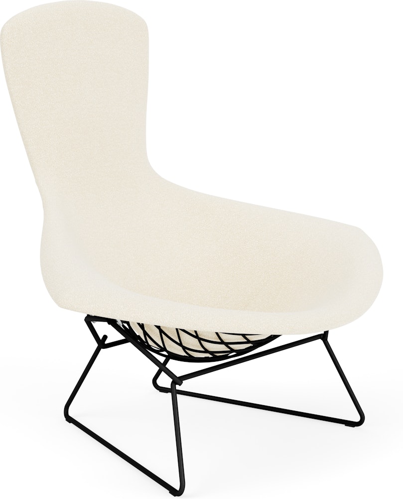 Bertoia Bird Lounge Chair, Black, Full Cover, Classic Boucle, Pearl