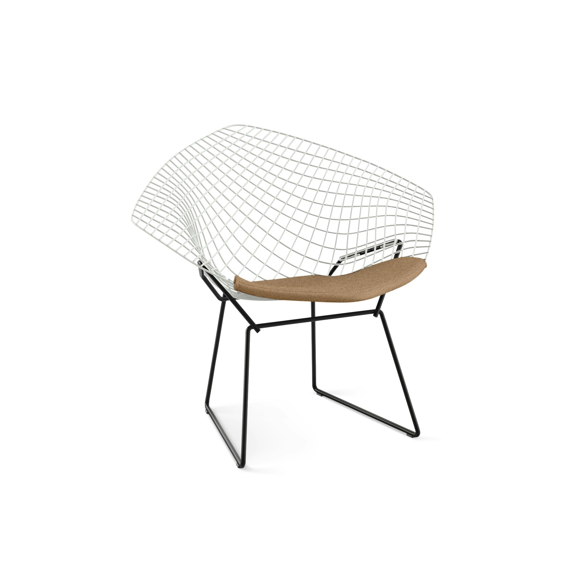 Bertoia Diamond Chair,  White Frame,  Black Base,  Hourglass,  Latte