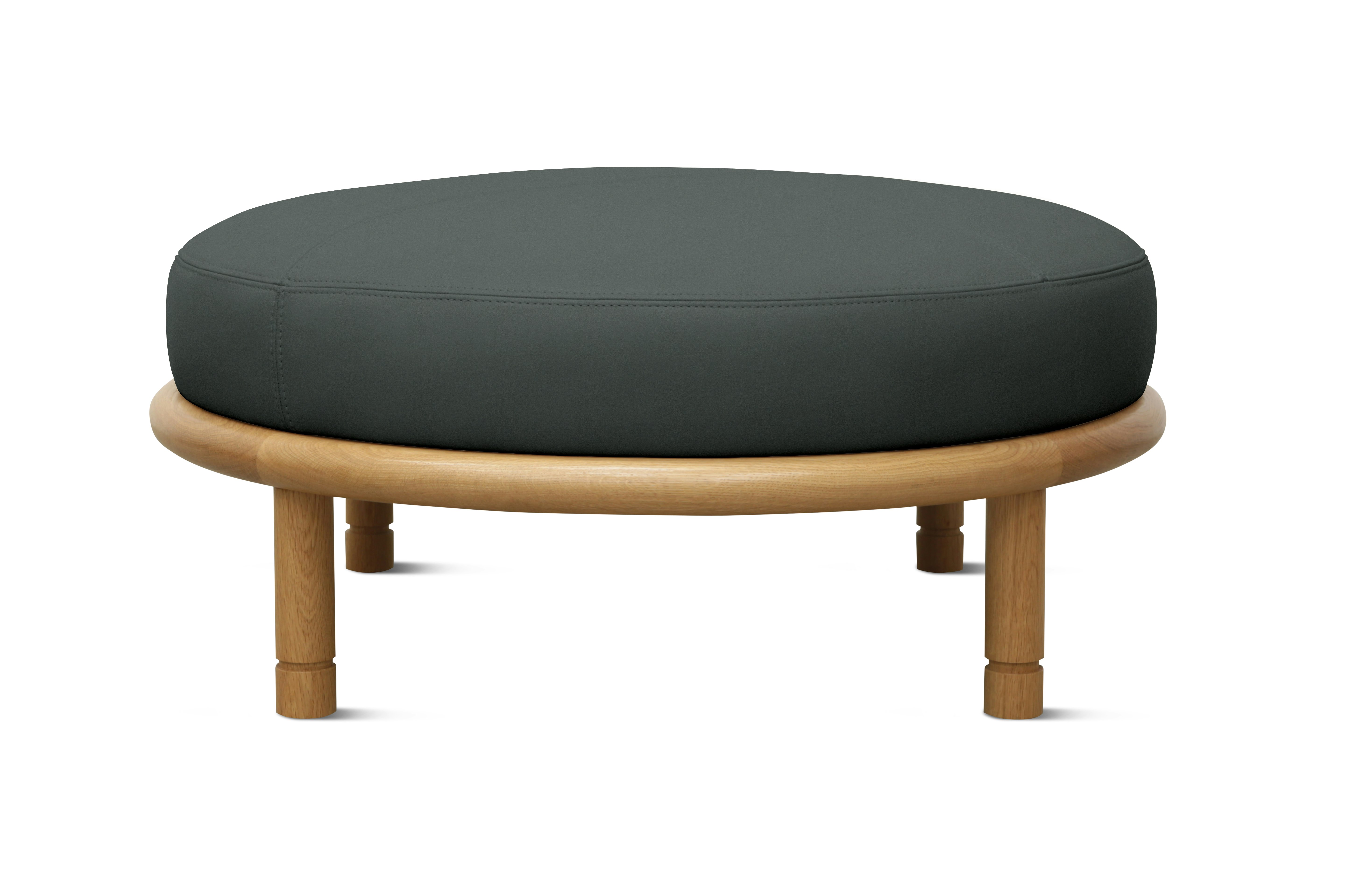 Moreno Ottoman - Round,  Marquis Velvet,  Charcoal,  Oak