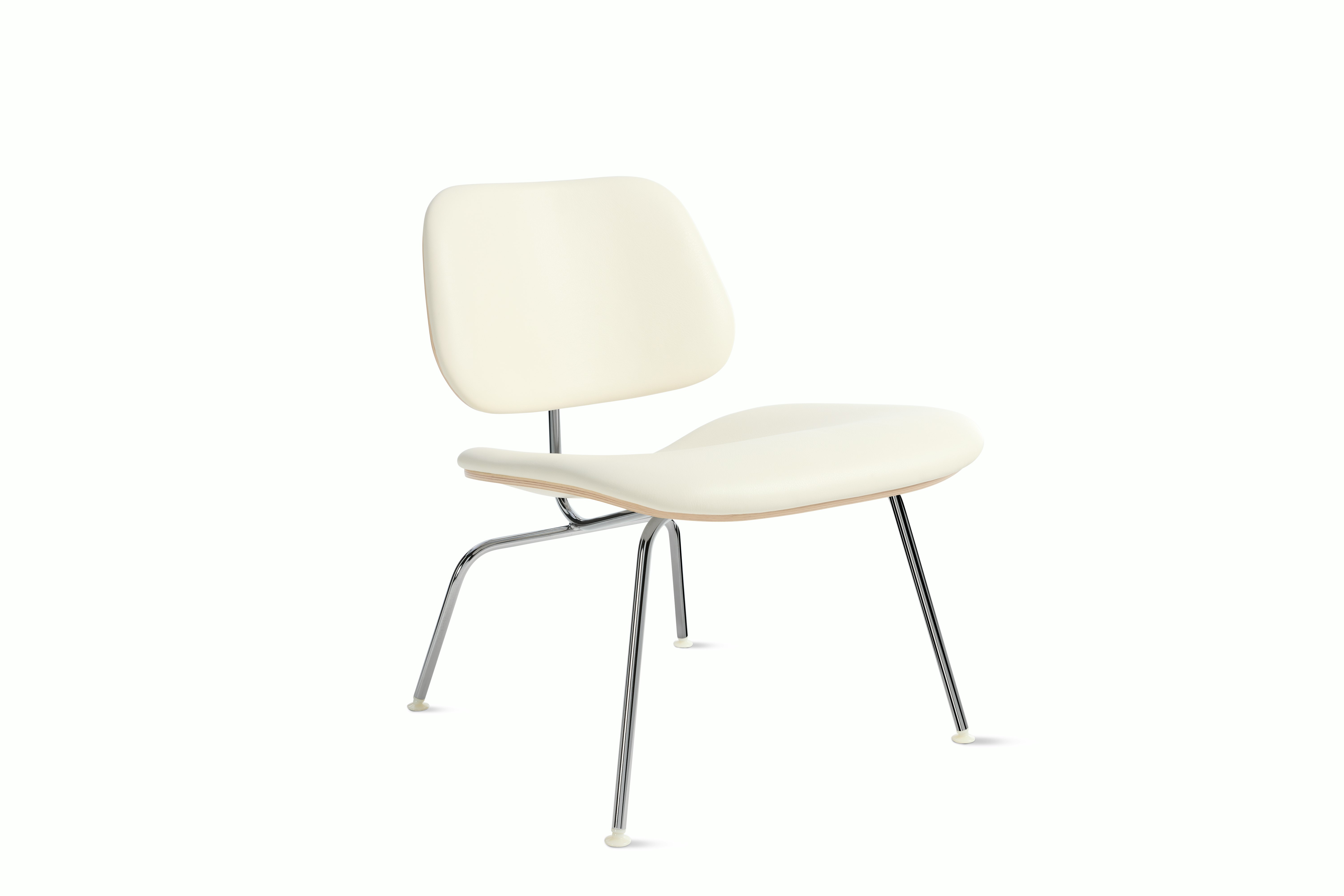 Eames Molded Plywood Lounge Chair Metal Base (LCM) - Upholstered,  White Ash,  Prone Leather,  Lotus,  Chrome