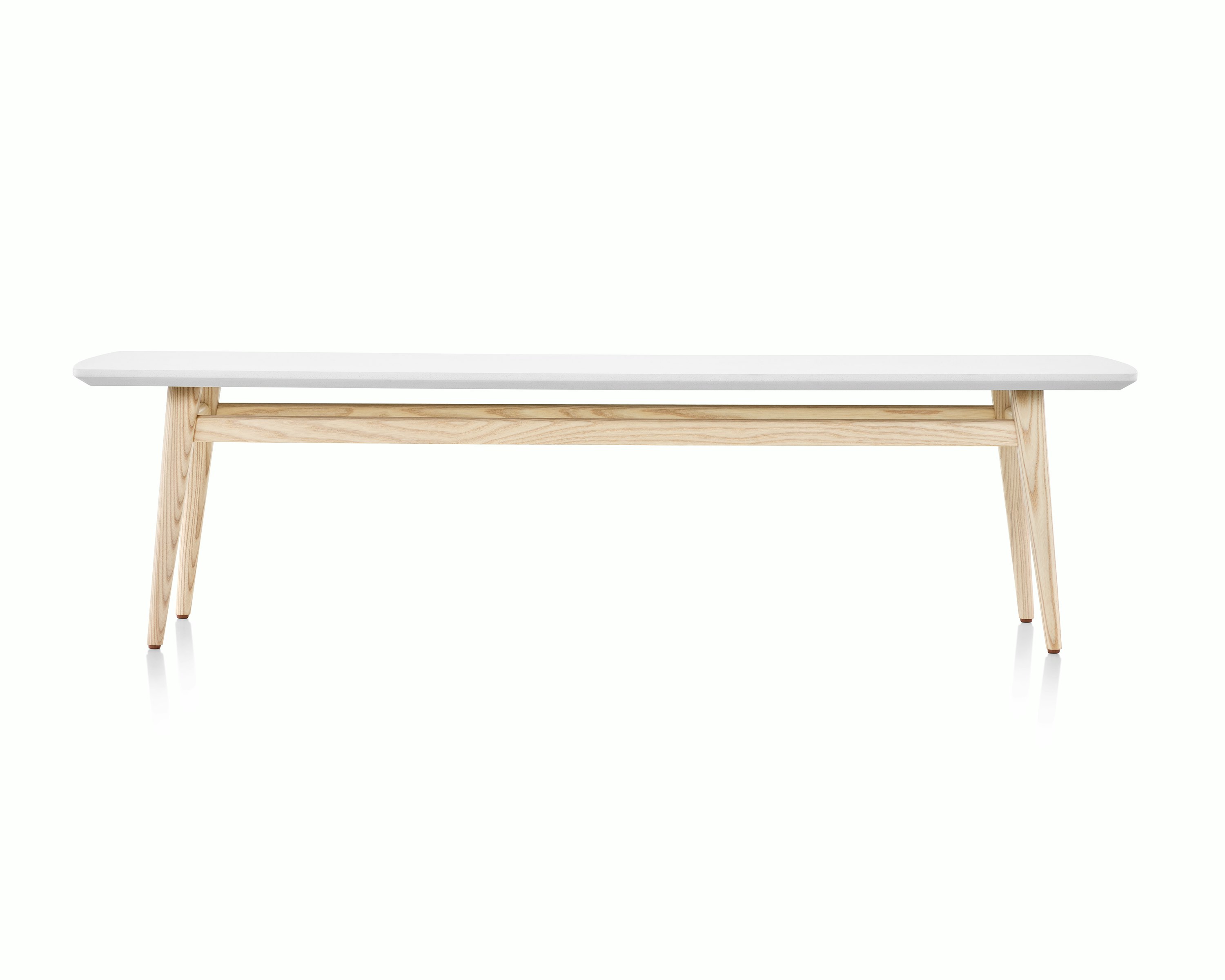 Palisade Occasional Table with wood legs and solid surface top on white sweep.