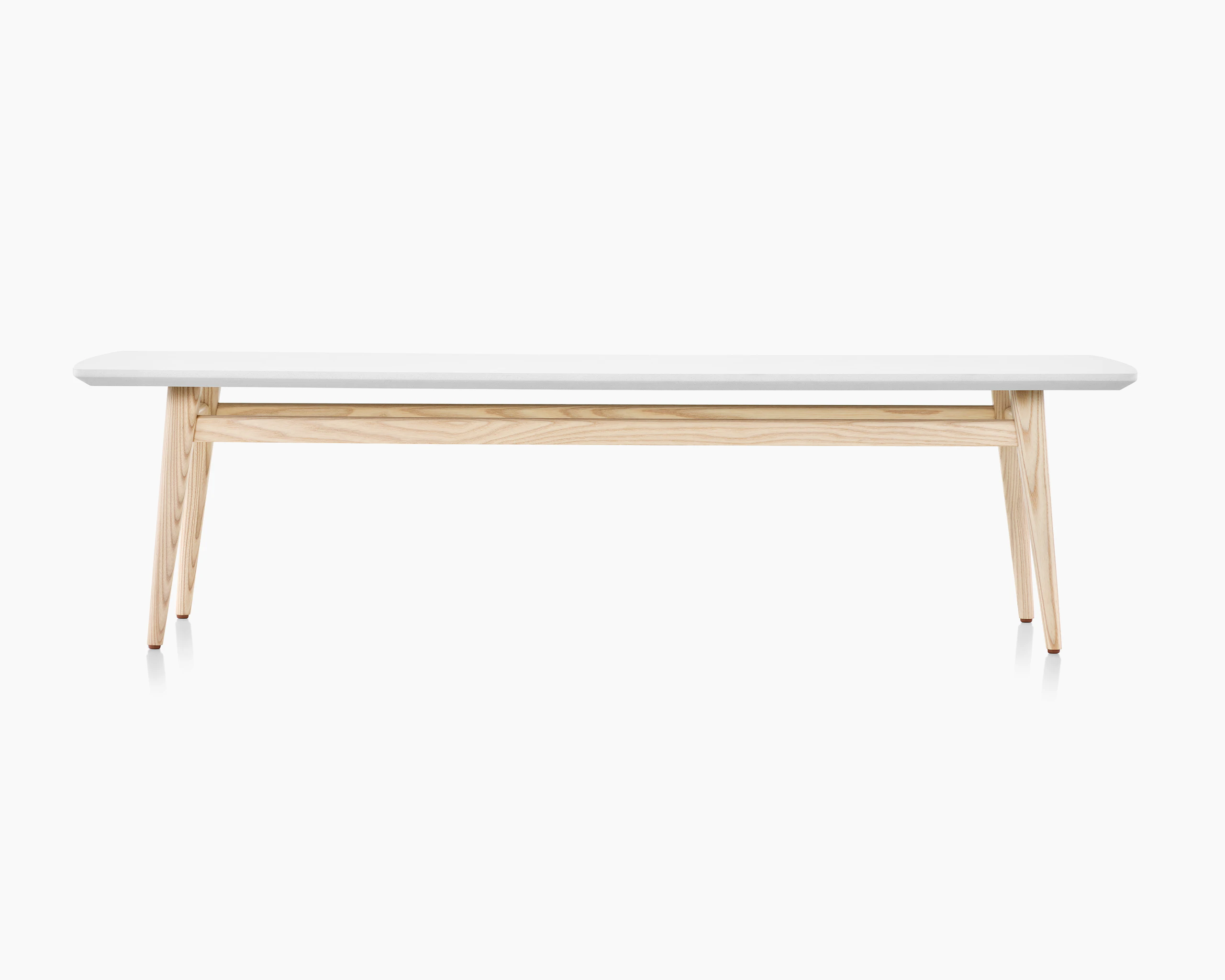 Palisade Occasional Table with wood legs and solid surface top on white sweep.